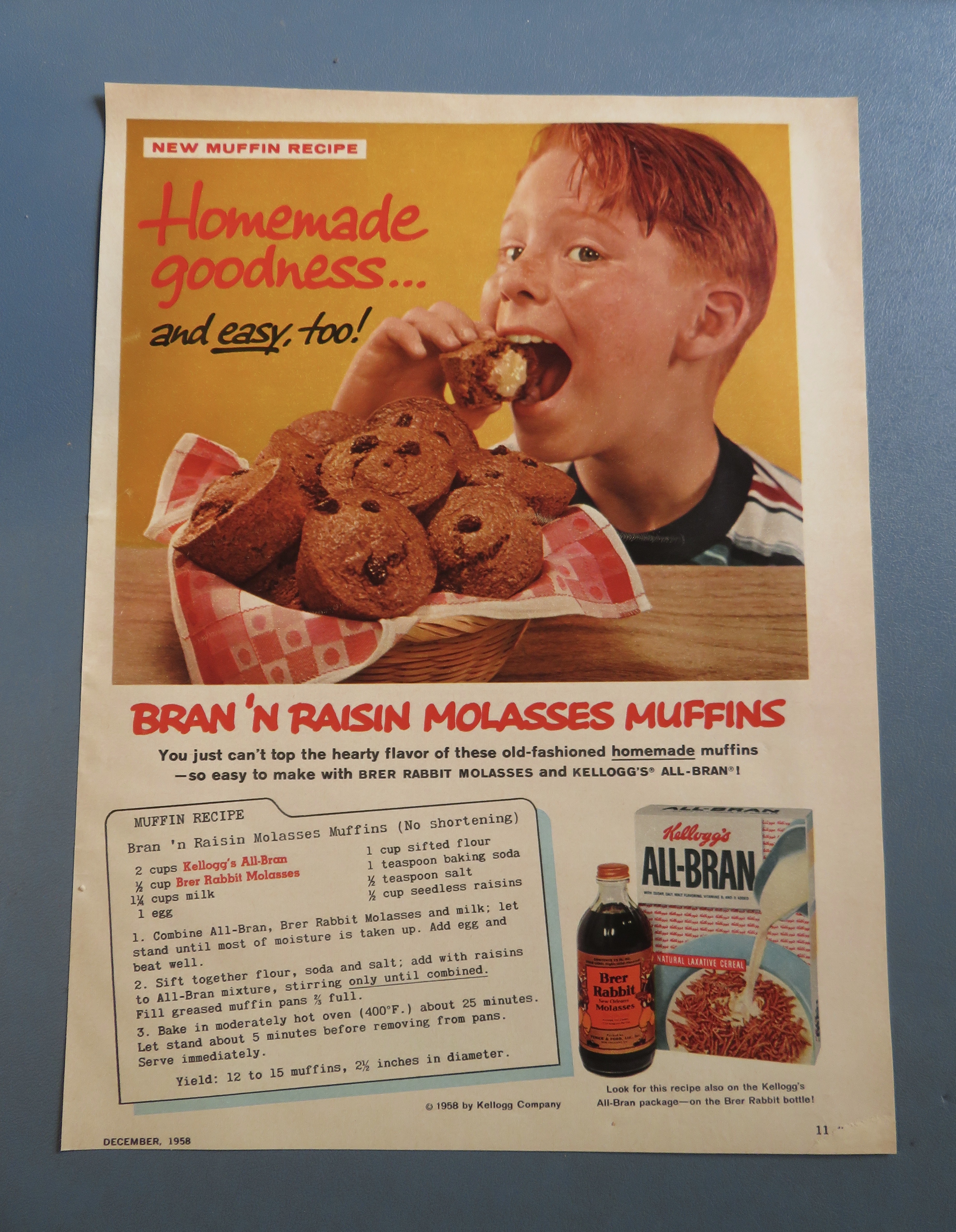 1958 Kellogg's All Bran Cereal with Boy Eating A Muffin