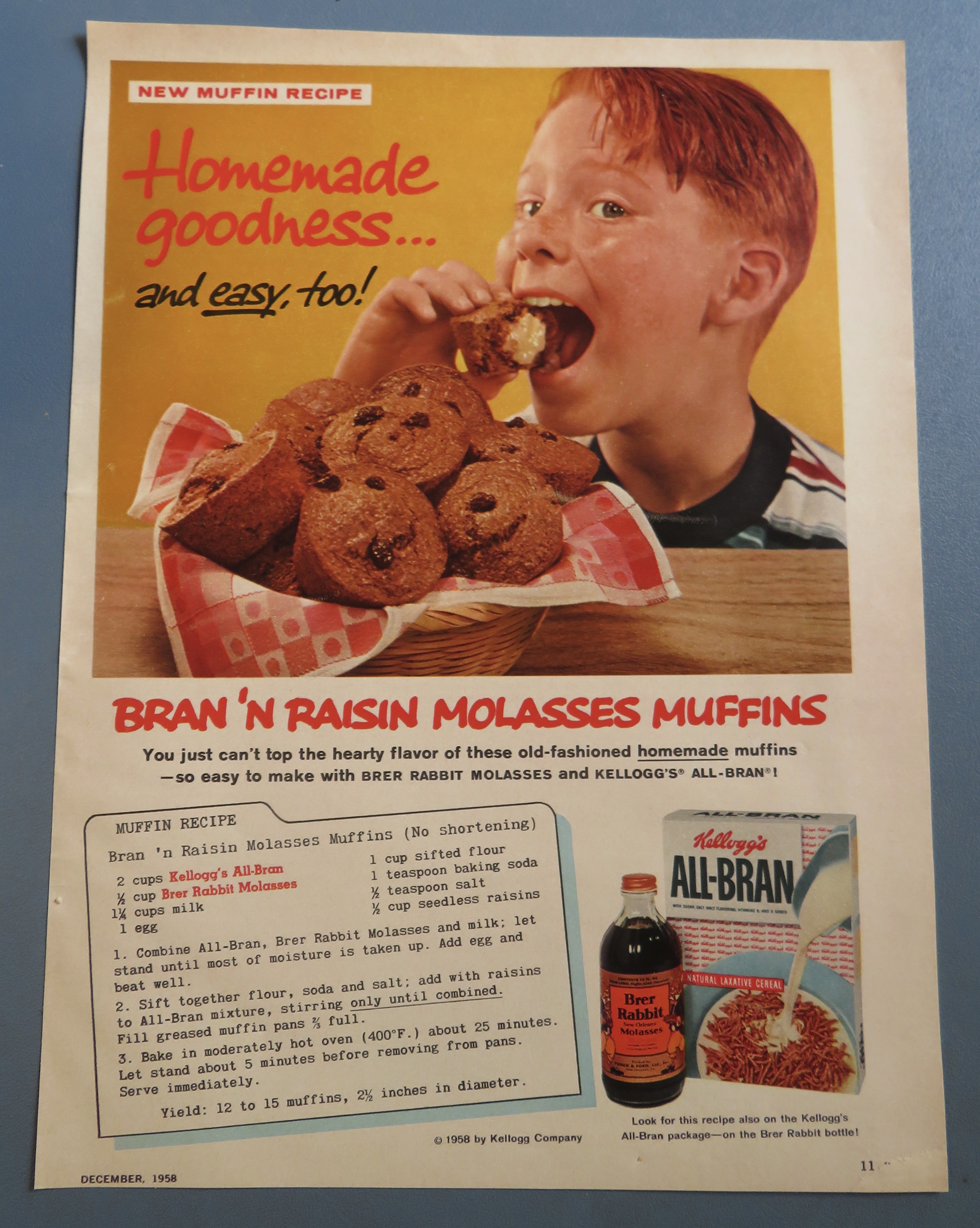 1958 Kellogg's All Bran Cereal with Boy Eating A Muffin