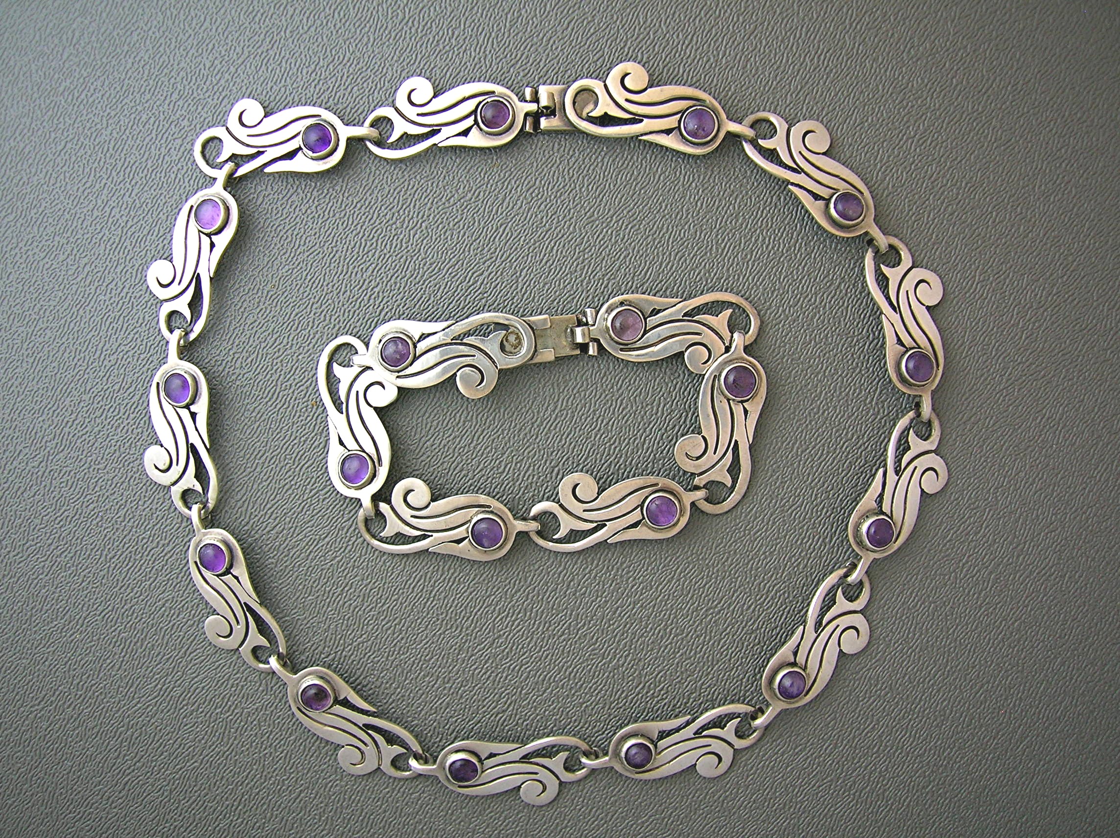 Taxco Mexico Sterling Silver Amethyst Necklace/Bracelet