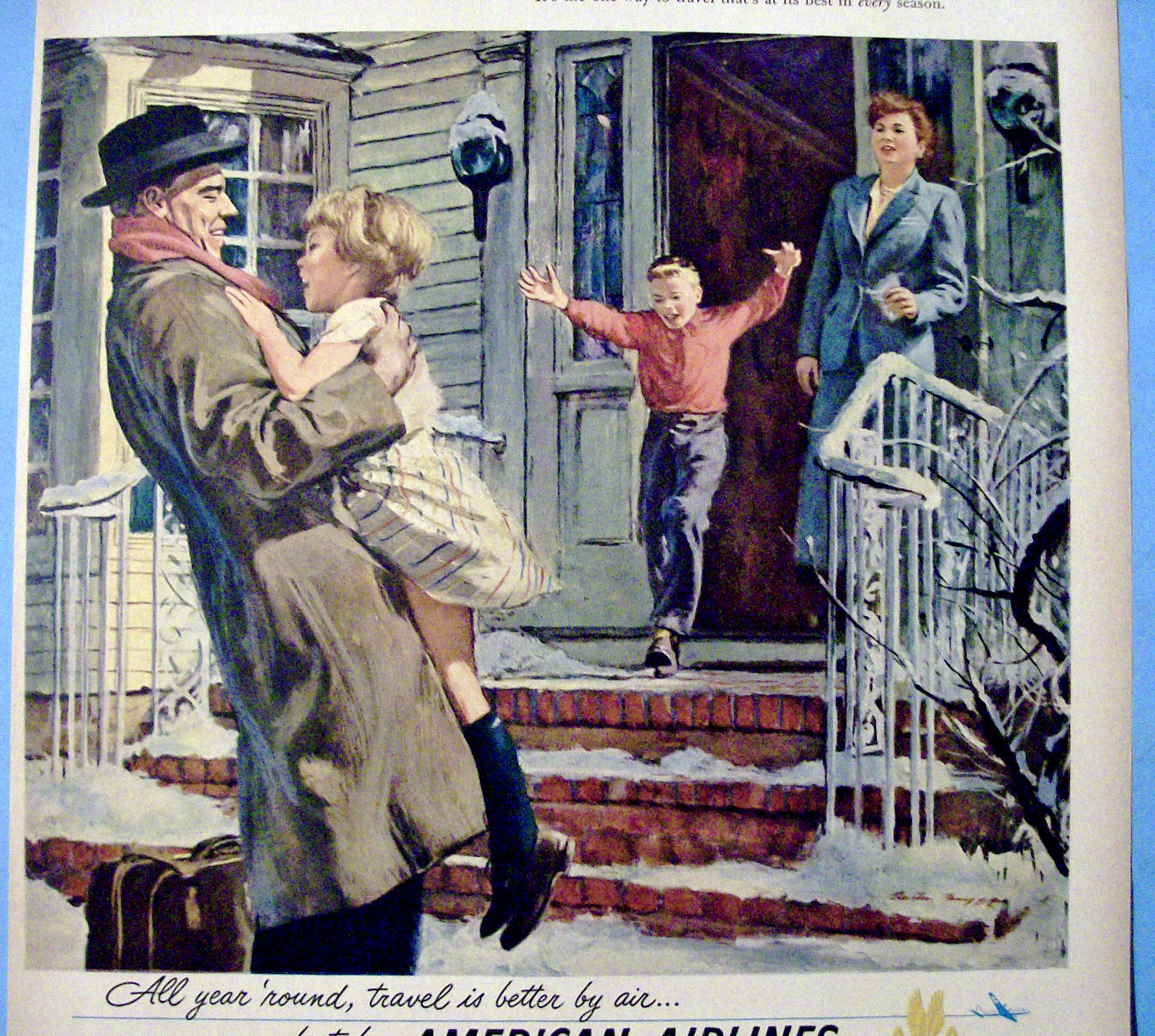 1949 American Airlines with Children Running To Their Father