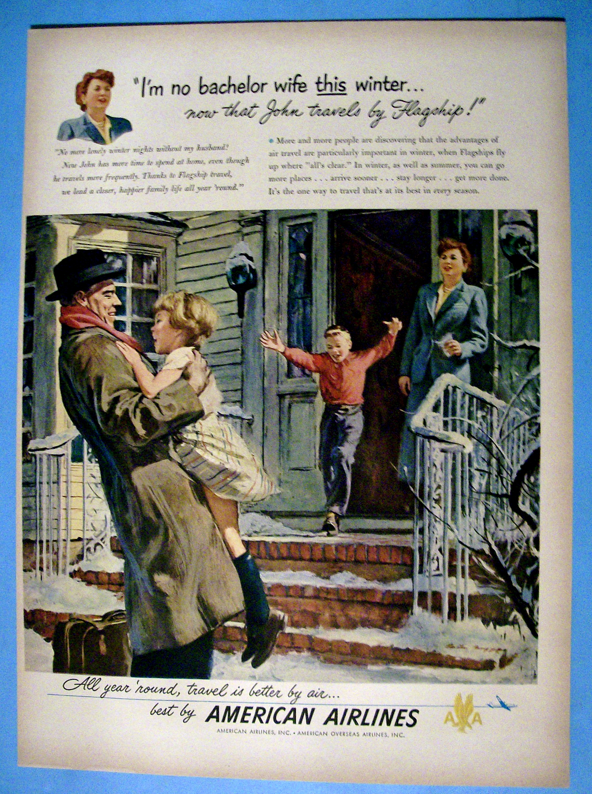 1949 American Airlines with Children Running To Their Father