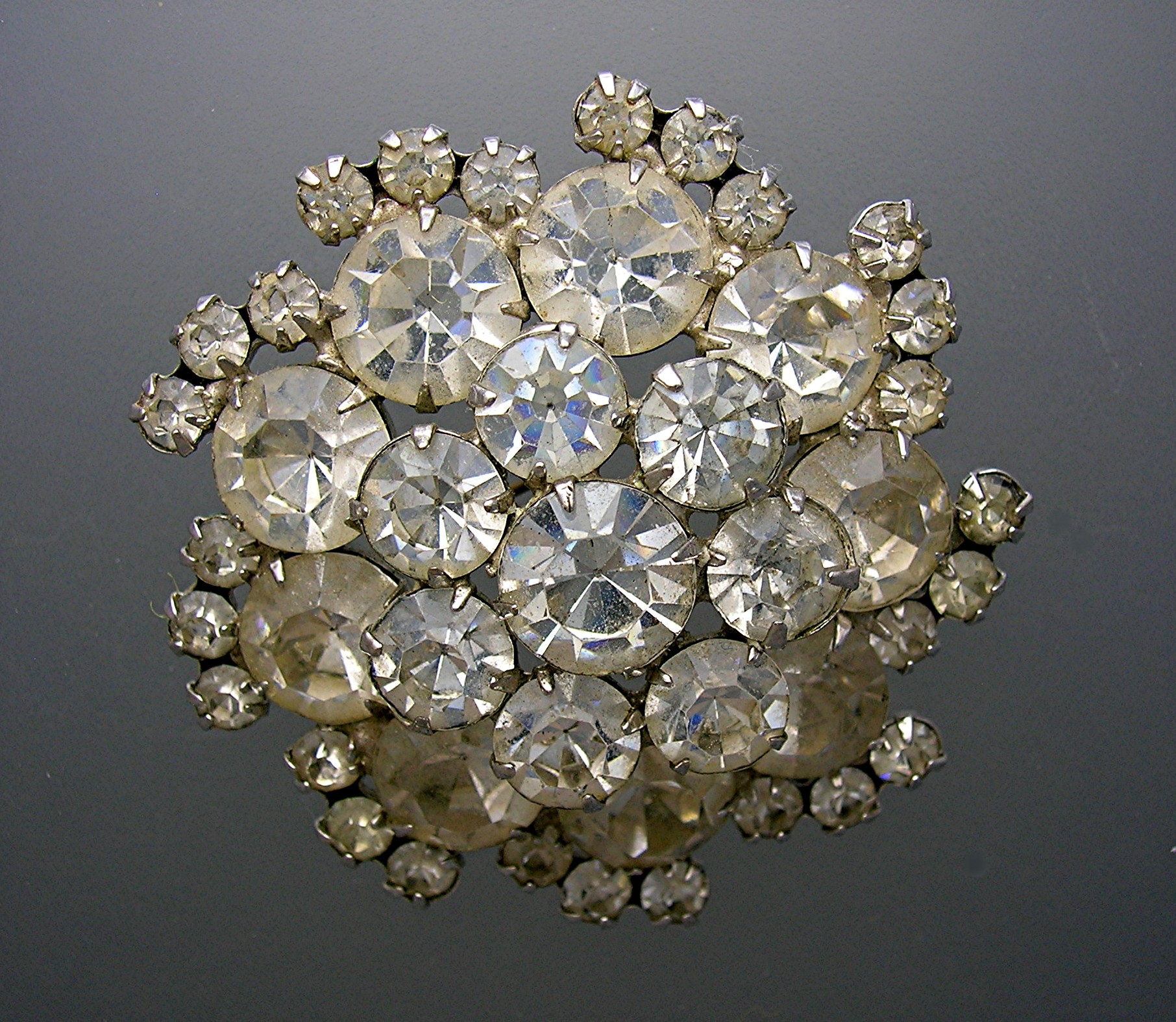 Crystal Silver Rhodium Set Cluster Brooch