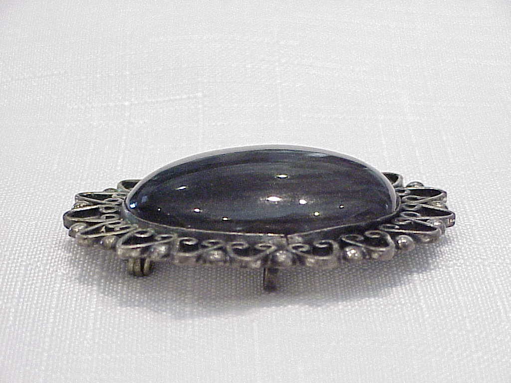 Castaneda Taxco Mexican Sterling Silver Fossil Stone Brooch Pendant