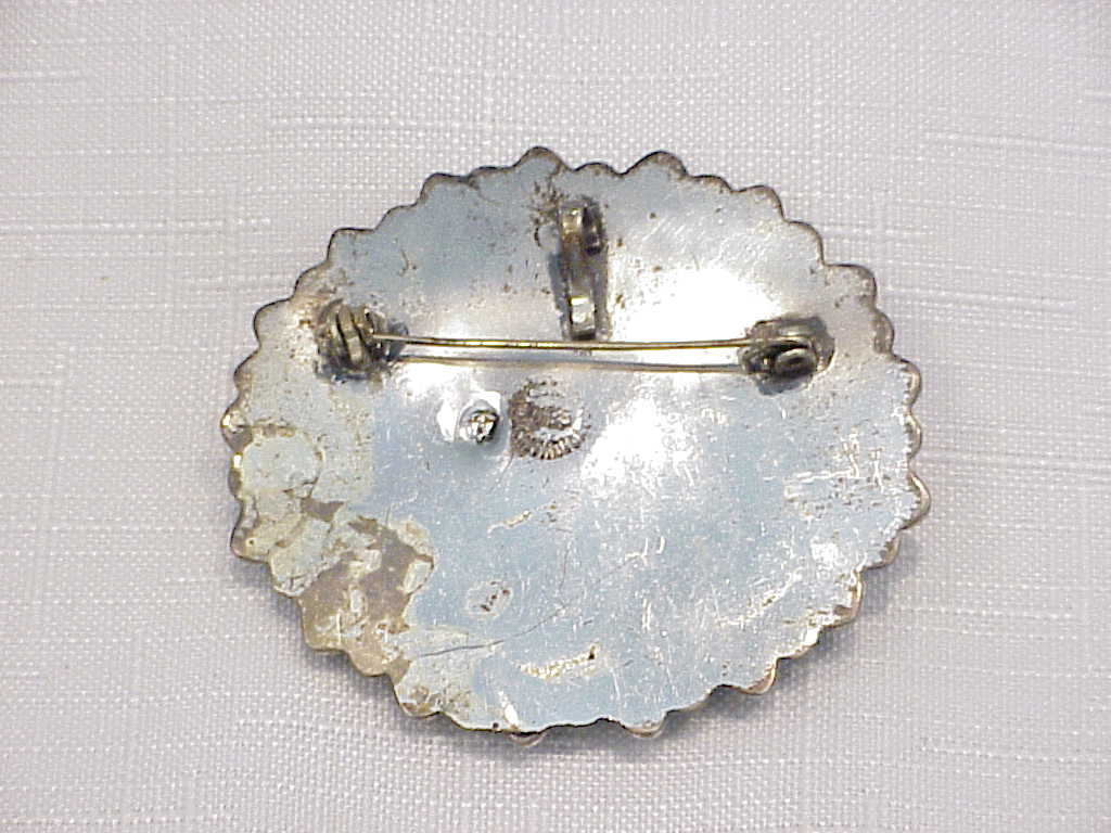 Castaneda Taxco Mexican Sterling Silver Fossil Stone Brooch Pendant
