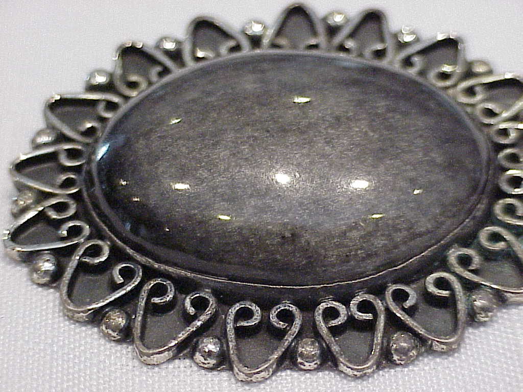 Castaneda Taxco Mexican Sterling Silver Fossil Stone Brooch Pendant