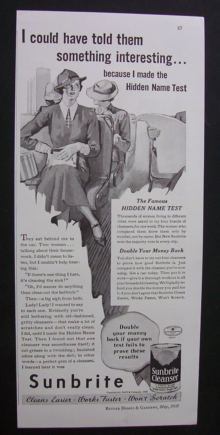 1935 Sunbrite Cleanser with Woman Thinking on Bus