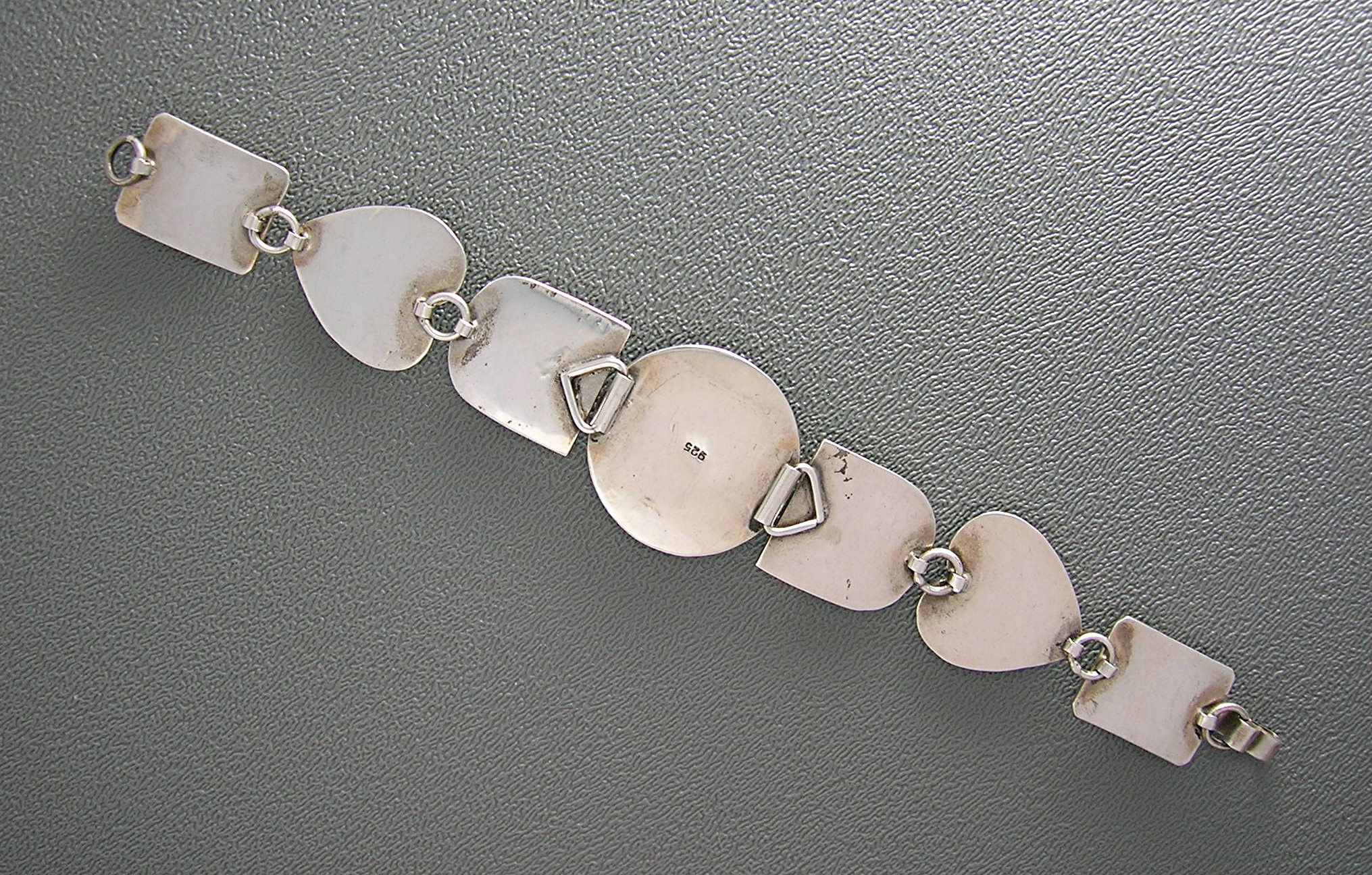 Coral Lapis malachite Sterling Silver heart bracelet.