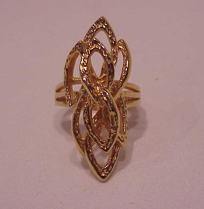 18k Gold Electroplate Long Abstract Design Fashion Ring - Size 8