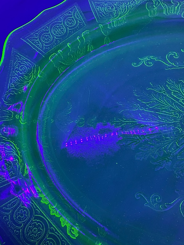 Anchor Hocking Uranium Glass Princess Pattern Oval Closed Handle Tray 12"