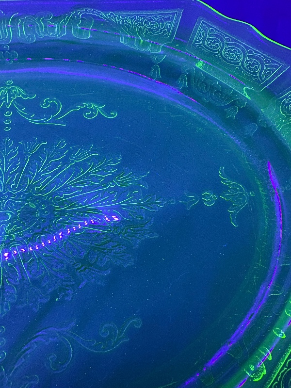 Anchor Hocking Uranium Glass Princess Pattern Oval Closed Handle Tray 12"