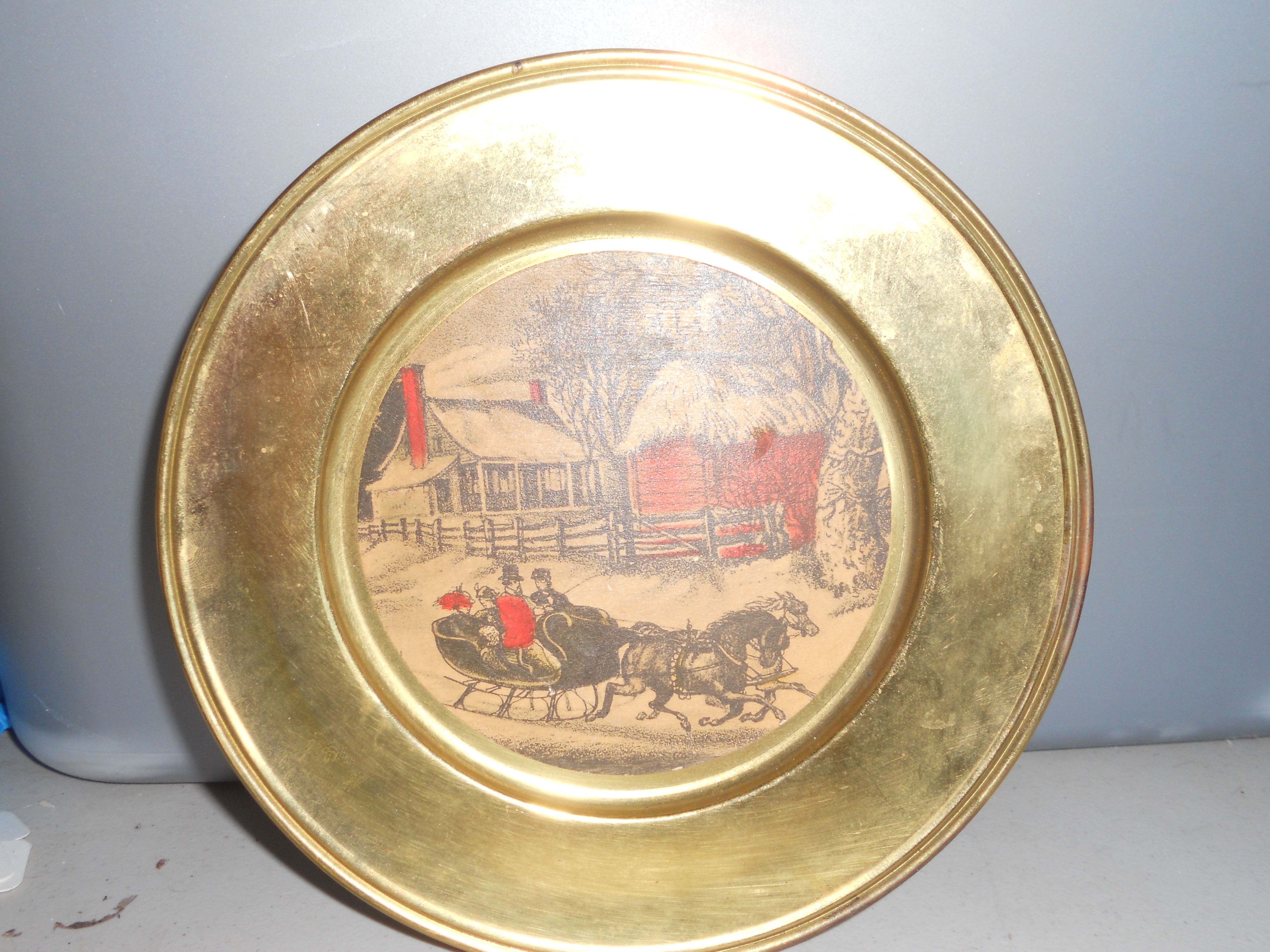 Brass Tin Wall Pocket Currier & Ives Sleigh