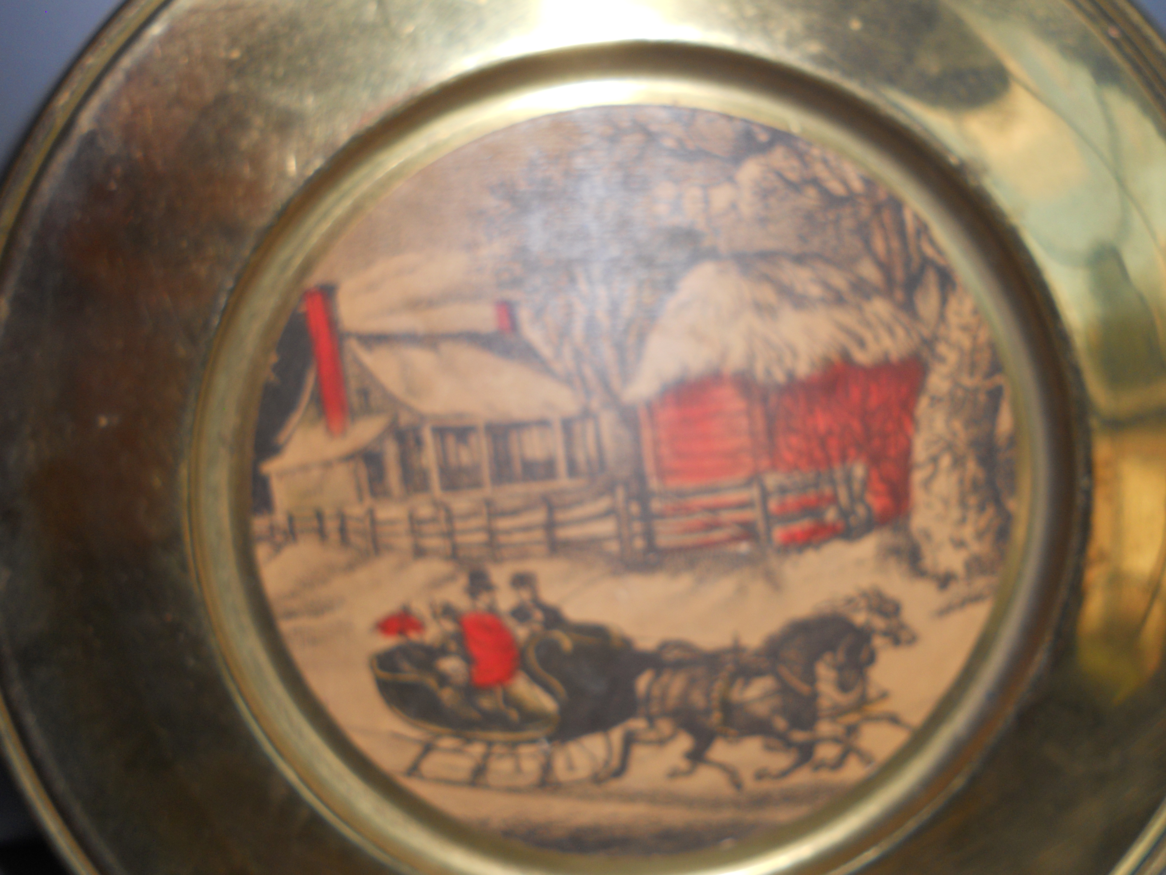 Brass Tin Wall Pocket Currier & Ives Sleigh