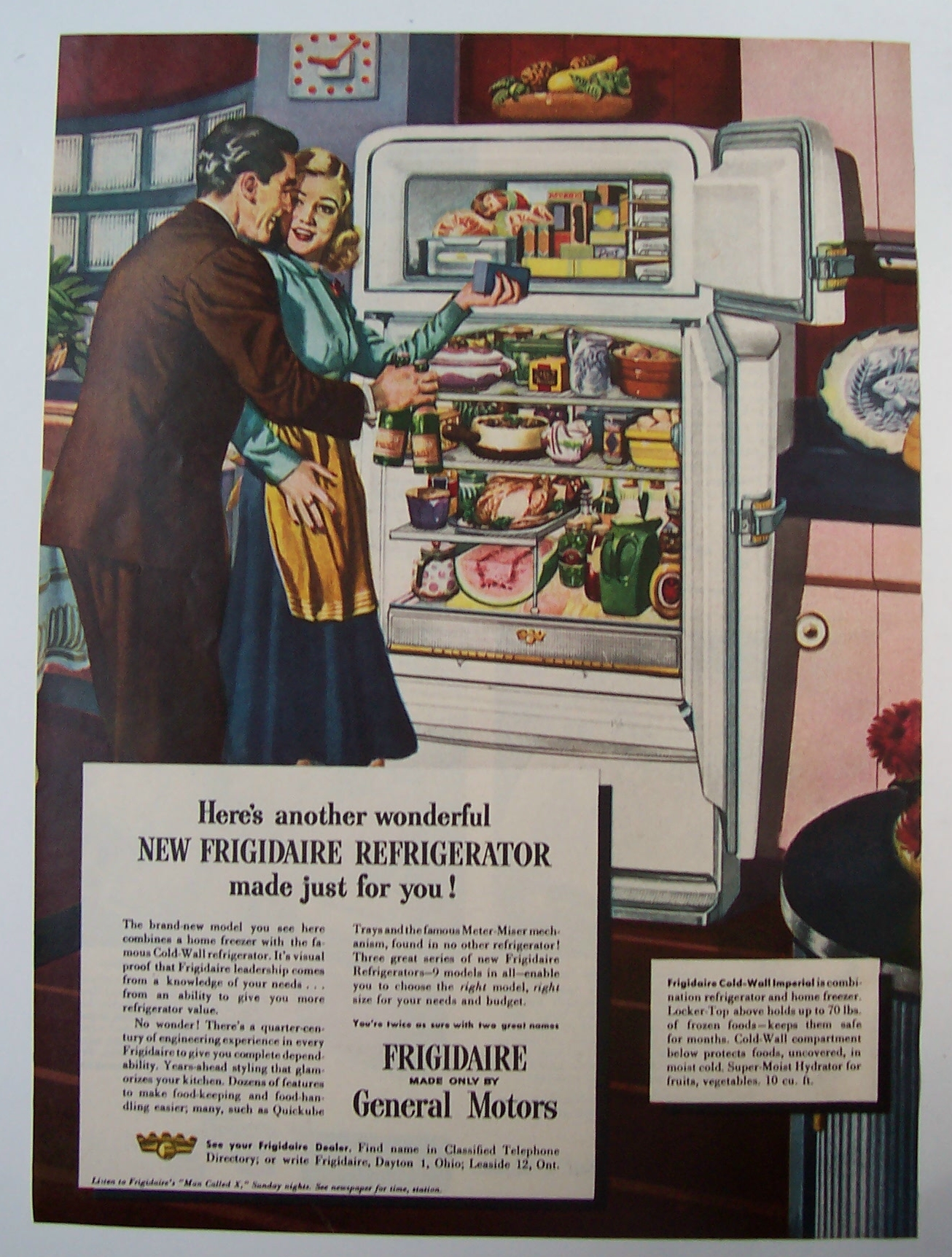 1948 Frigidaire Refrigerator with Man & Woman by Fridge
