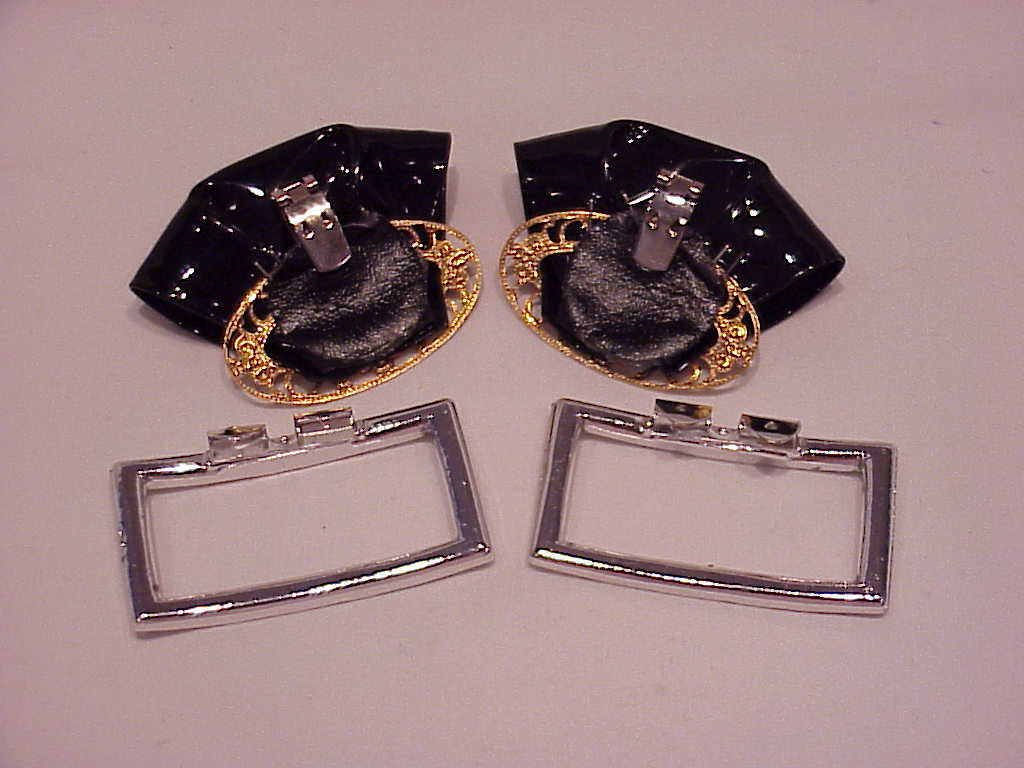 2 Pairs Of Shoe Clips - 1 Rhinestone, 1 Black Patent And Filigree