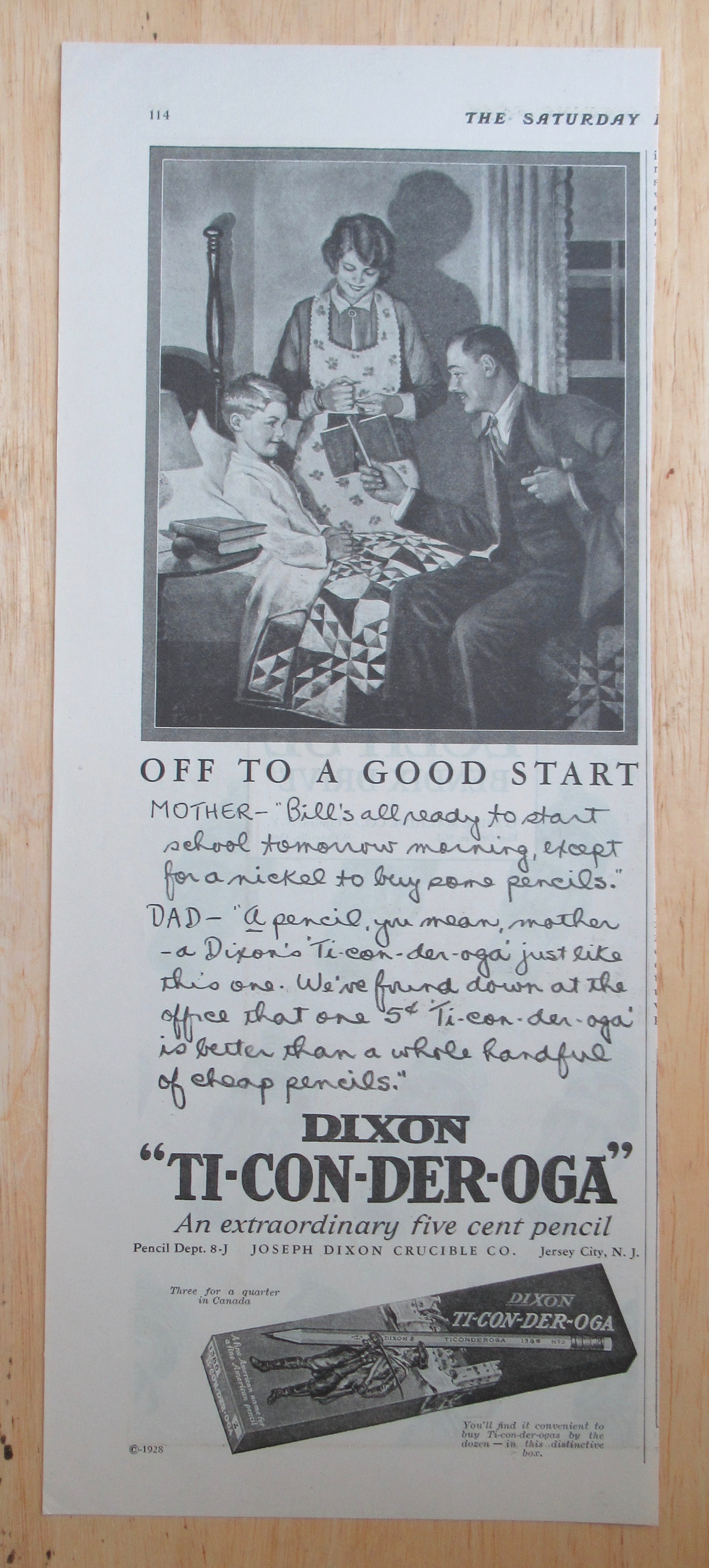 1928 Dixon Ticonderoga Pencils with Mom & Dad with Son