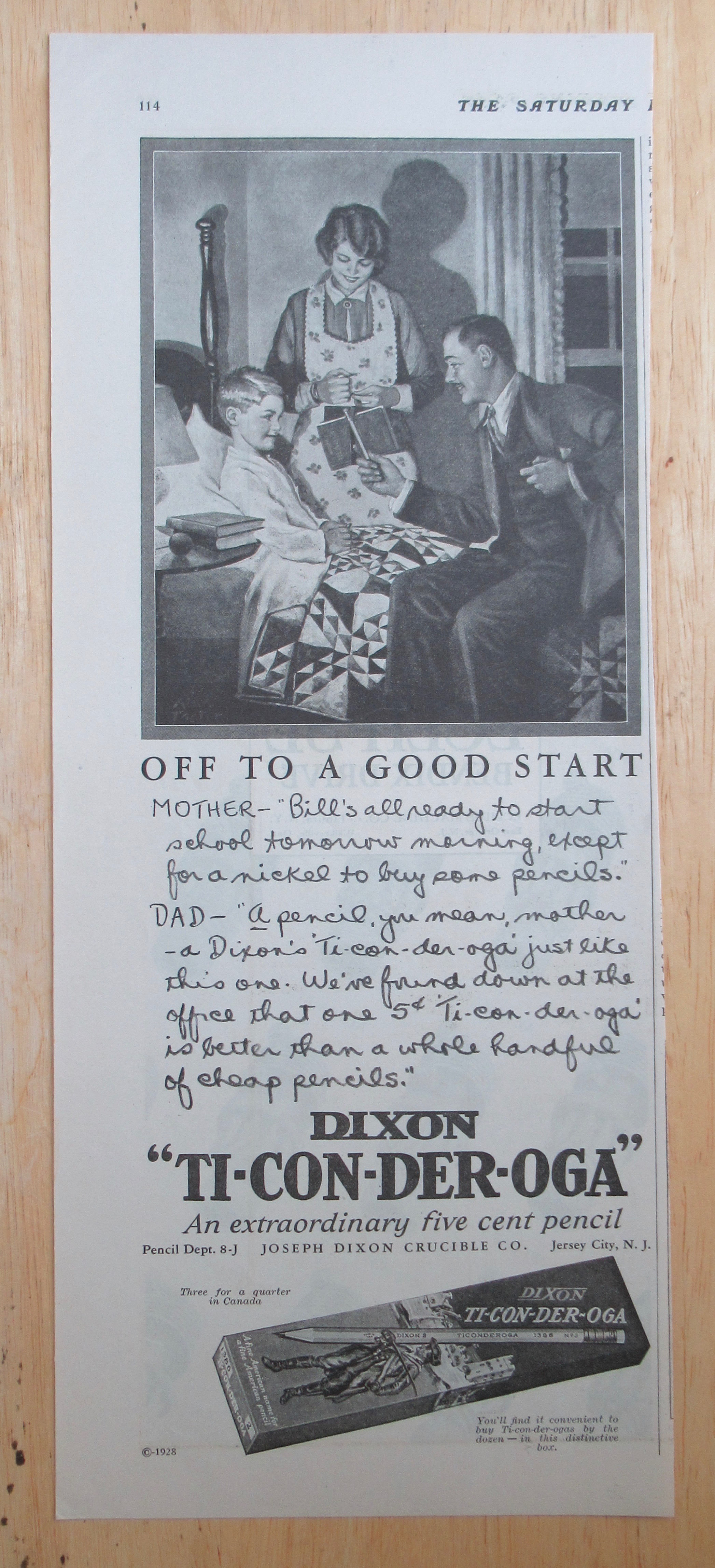 1928 Dixon Ticonderoga Pencils with Mom & Dad with Son