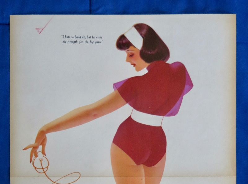 Original 1946 Sexy Pin Up Girl Wearing A Dark Pink Bodysuit While Picking Up The Telephone By George Petty