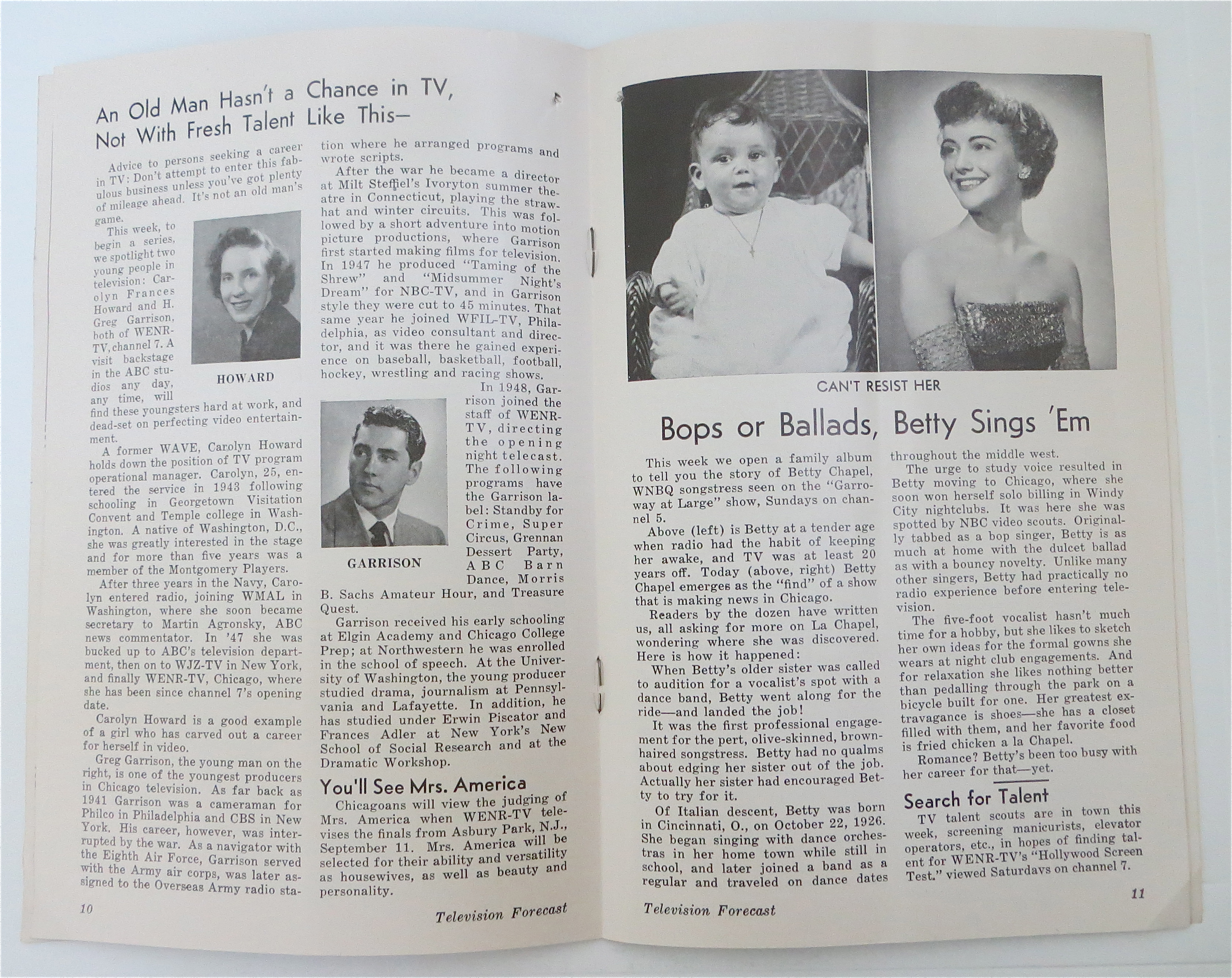 Television Forecast August 20, 1949 Roberta Quinlan