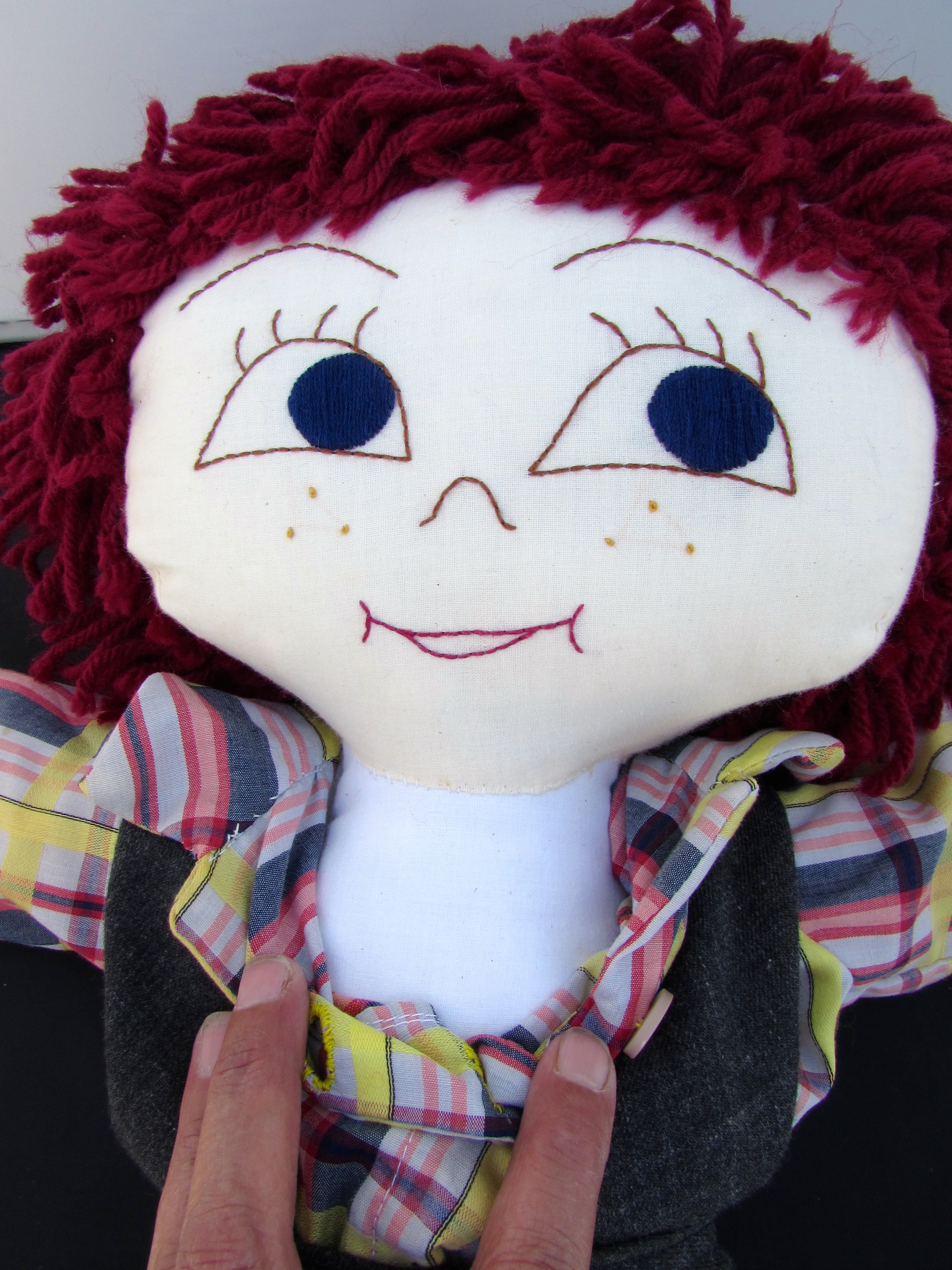 Boy Cloth Doll Embroidered Facial Features Yarn Hair 18