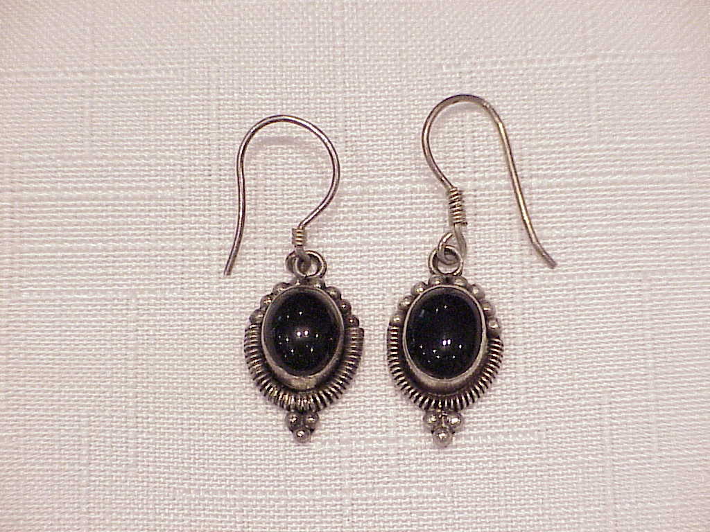Dangling Sterling Silver And Black Onyx Pierced Earrings