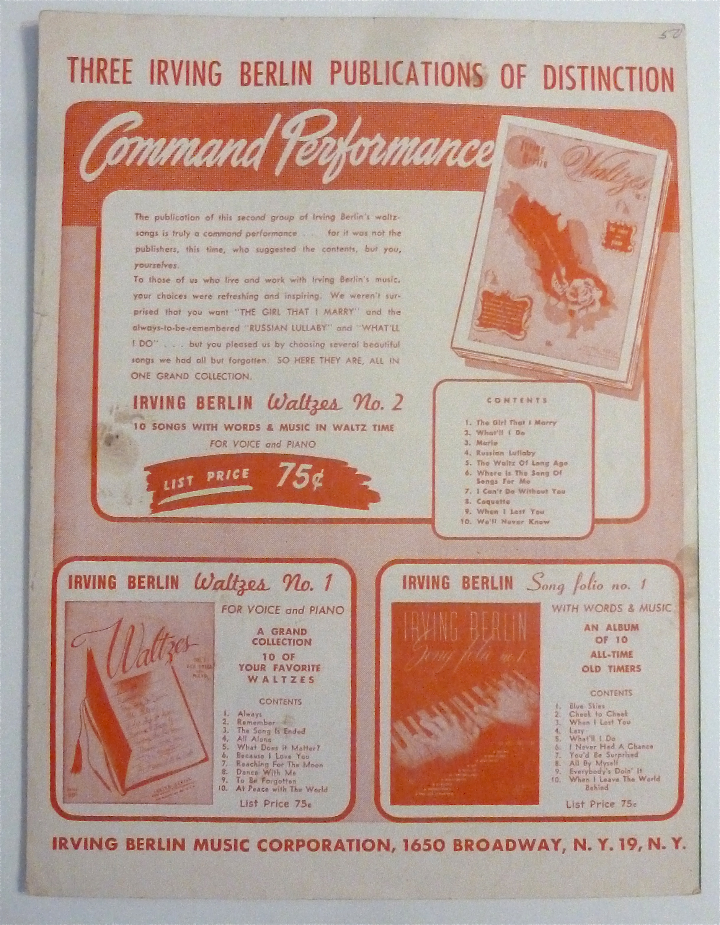 Sheet Music For 1942 White Christmas