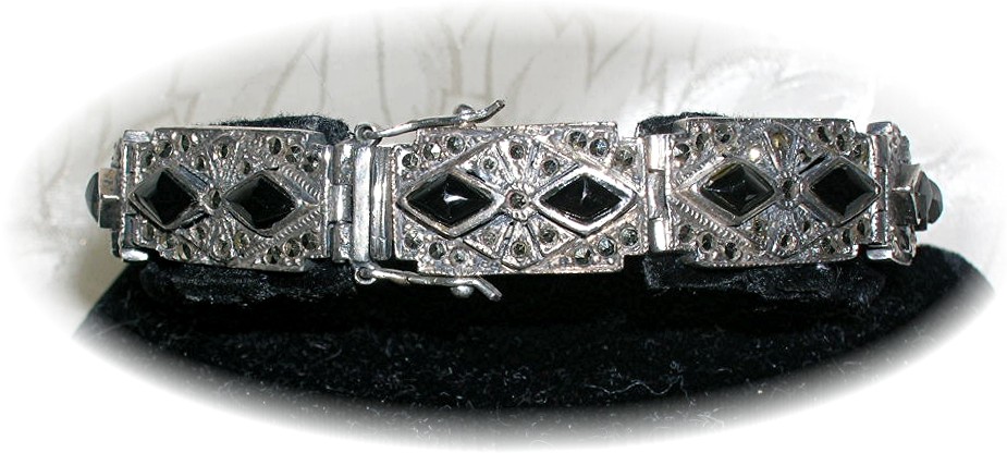 Vintage Sterling Silver Black Onyx Marquisite
