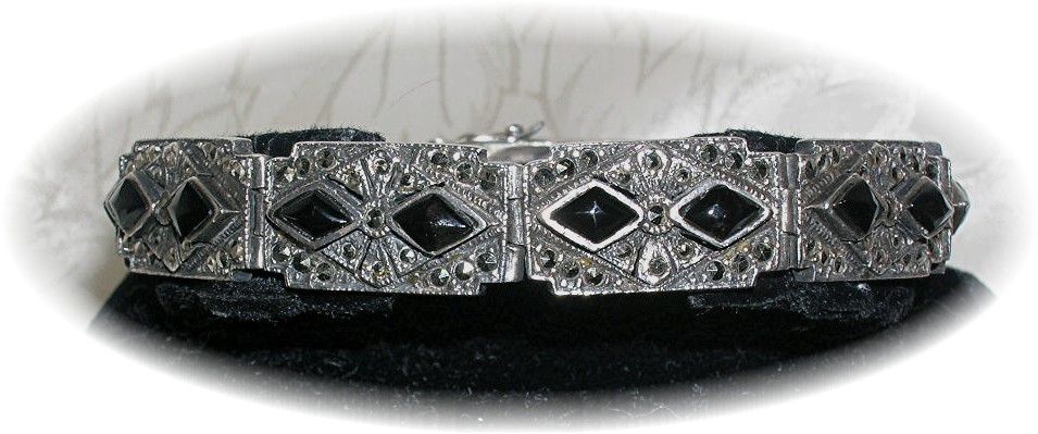 Vintage Sterling Silver Black Onyx Marquisite