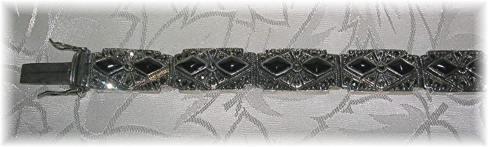 Vintage Sterling Silver Black Onyx Marquisite