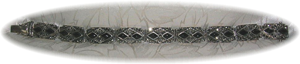 Vintage Sterling Silver Black Onyx Marquisite