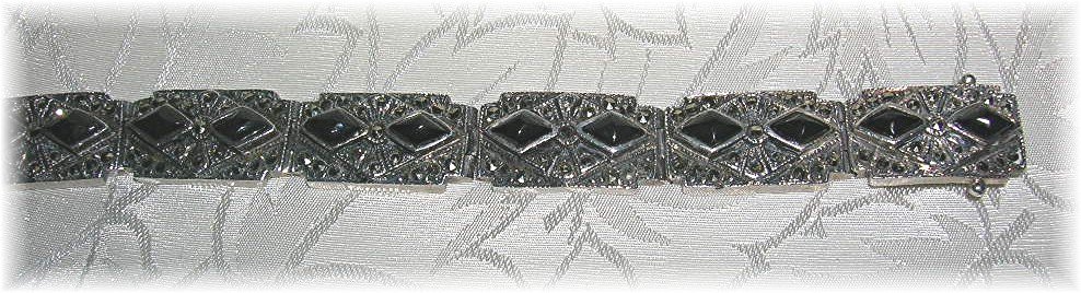 Vintage Sterling Silver Black Onyx Marquisite