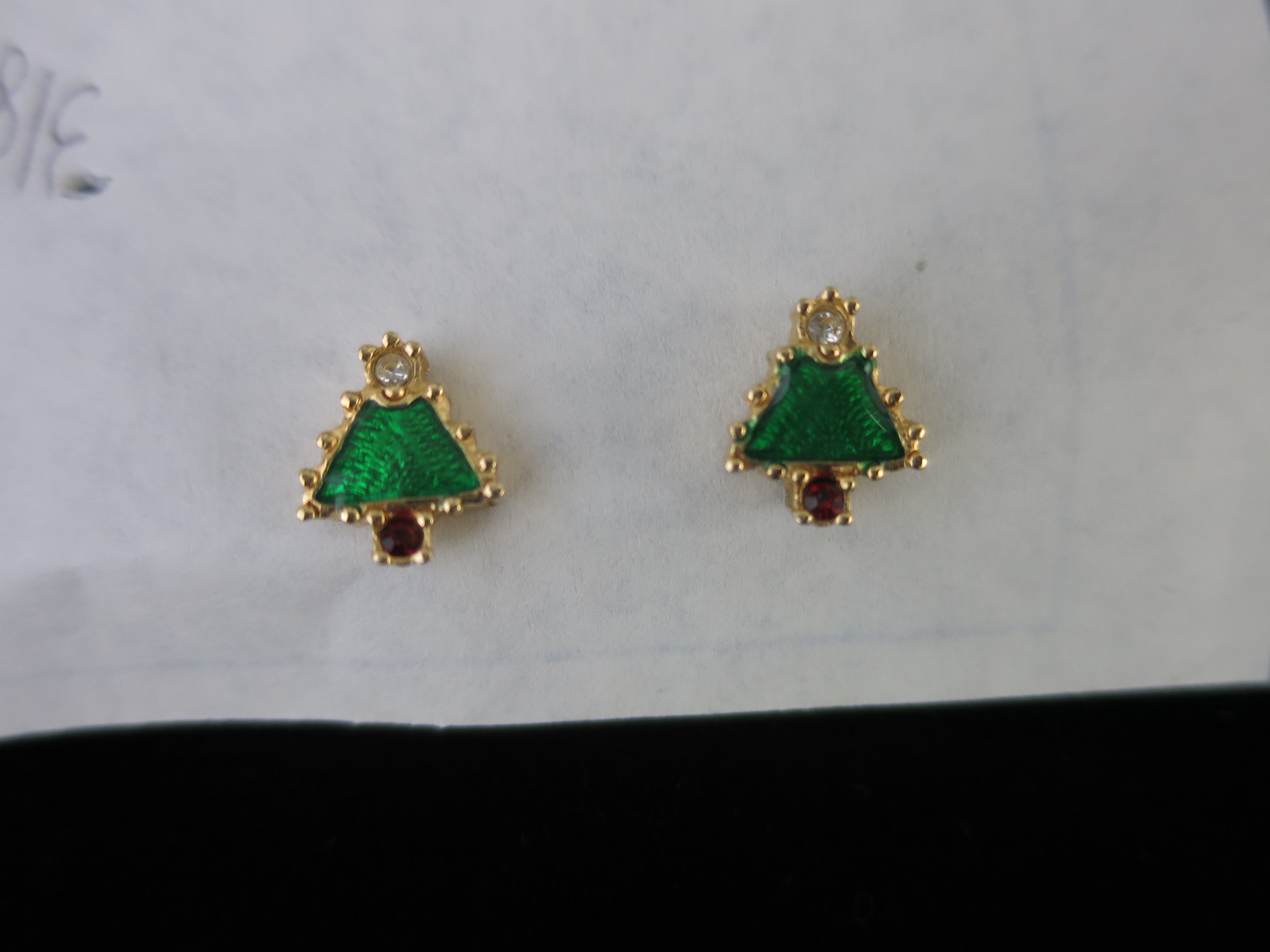 Enameled Christmas Tree Post Earrings Rhinestones