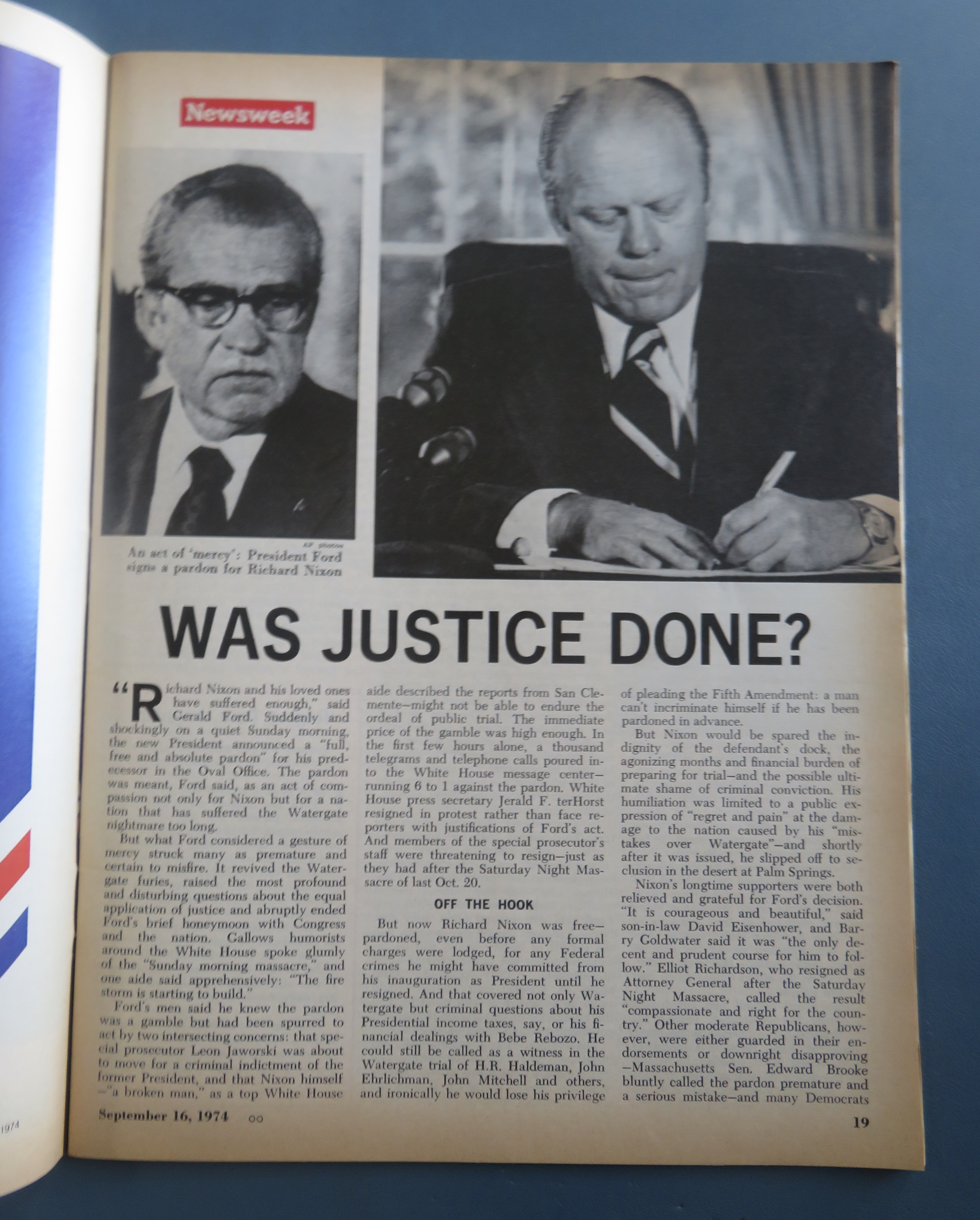 Newsweek Magazine September 16, 1974 Was Justice Done?