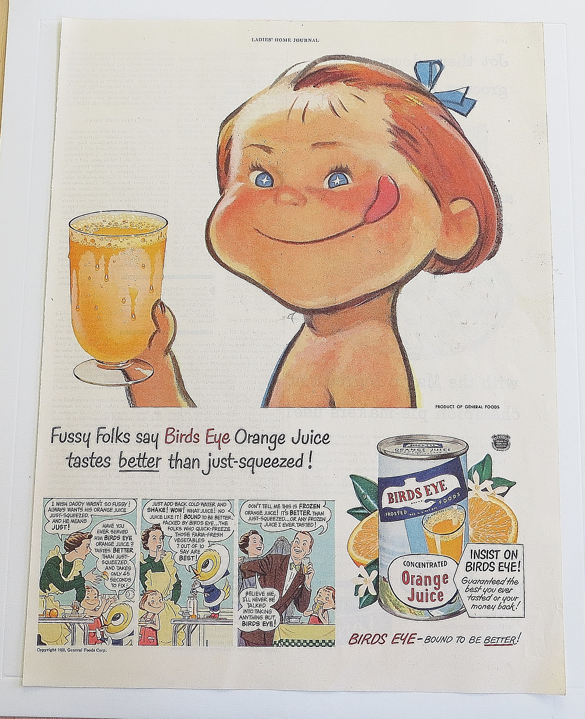 1950 Birds Eye Orange Juice With Girl Smiling