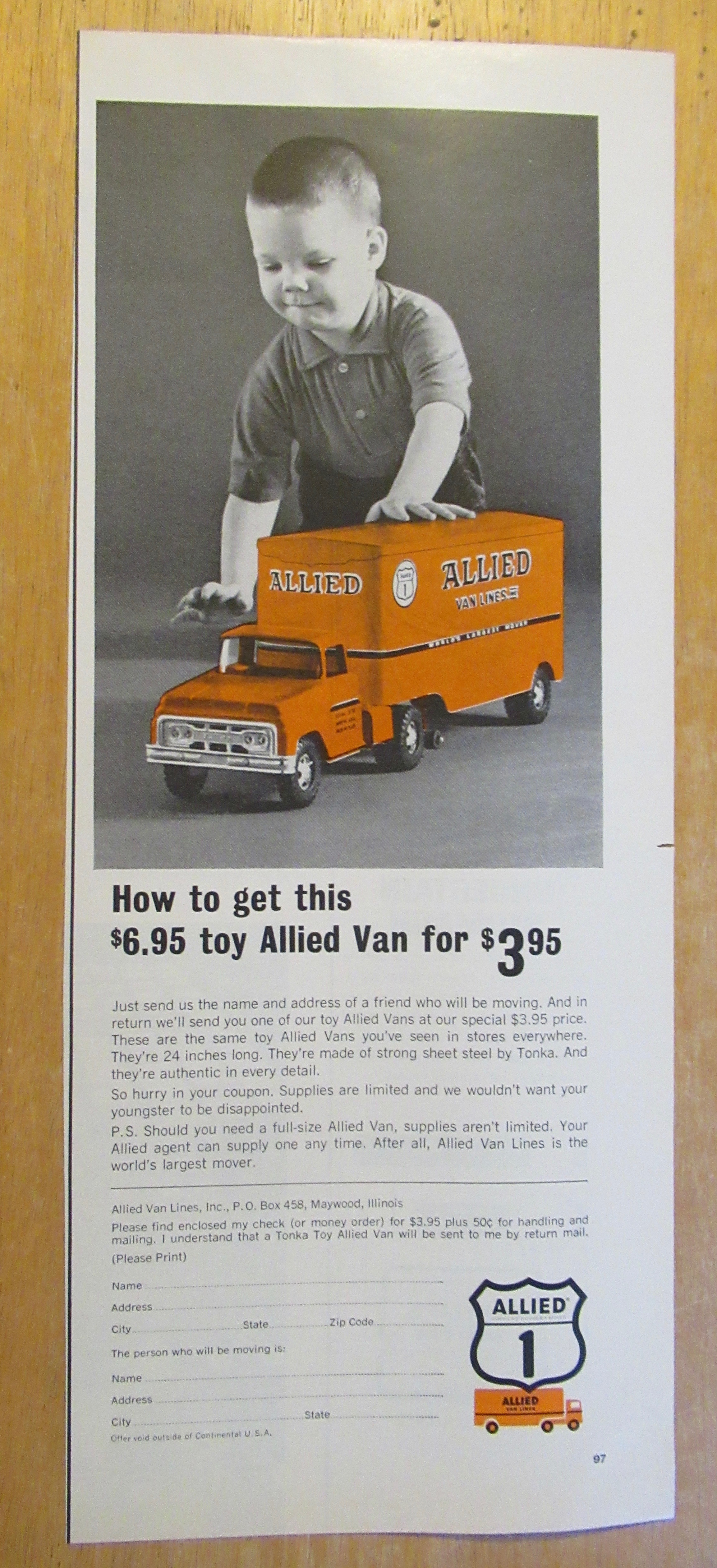 1965 Allied Van with Allied Van Toy Truck & Boy