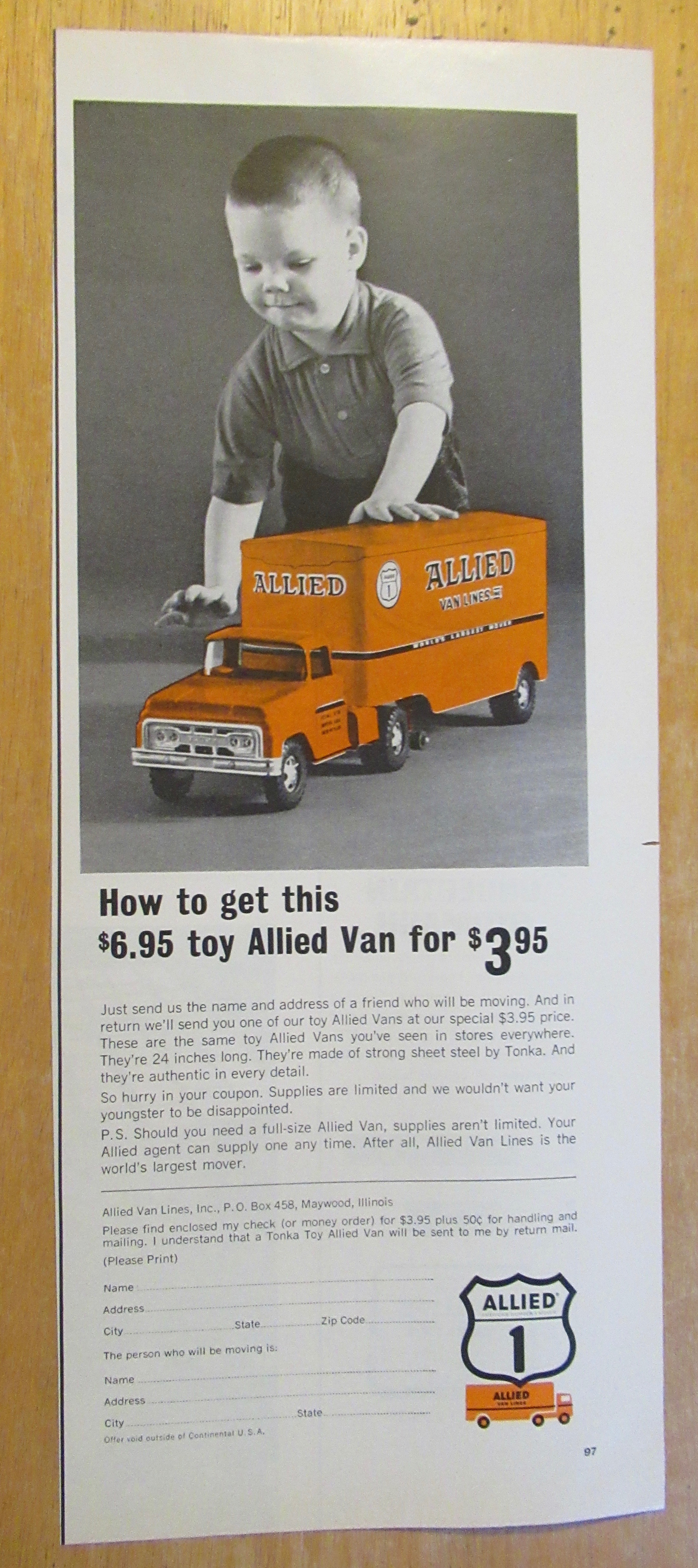 1965 Allied Van with Allied Van Toy Truck & Boy