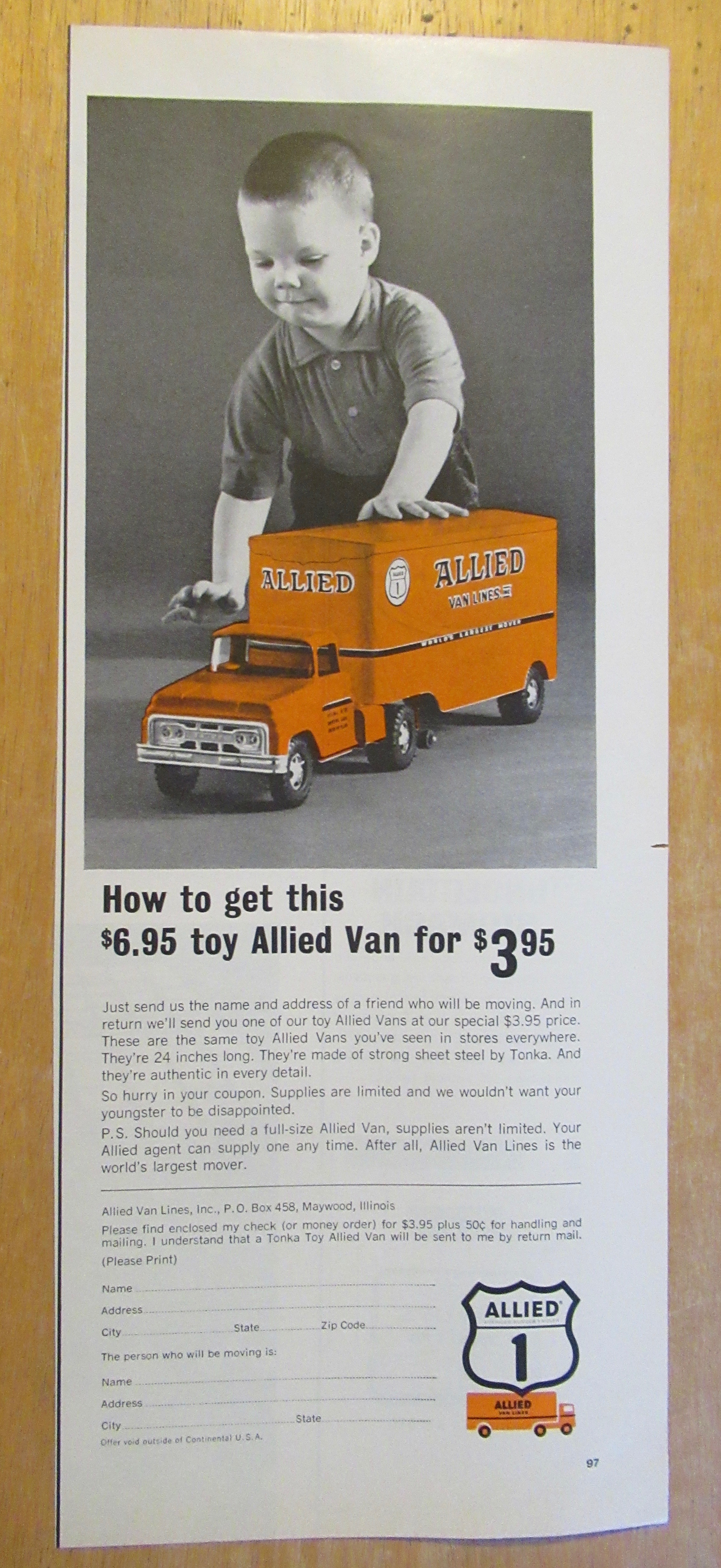 1965 Allied Van with Allied Van Toy Truck & Boy