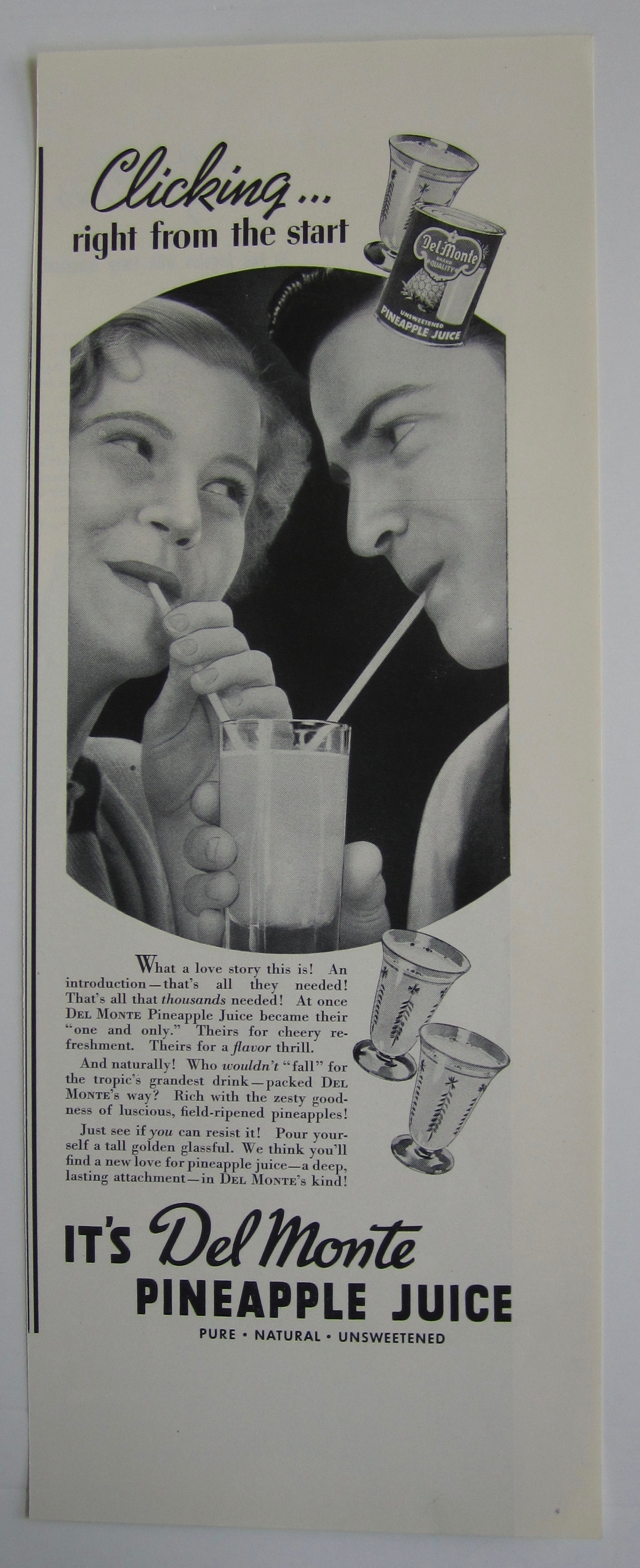 1937 Del Monte Pineapple Juice with Couple Drinking