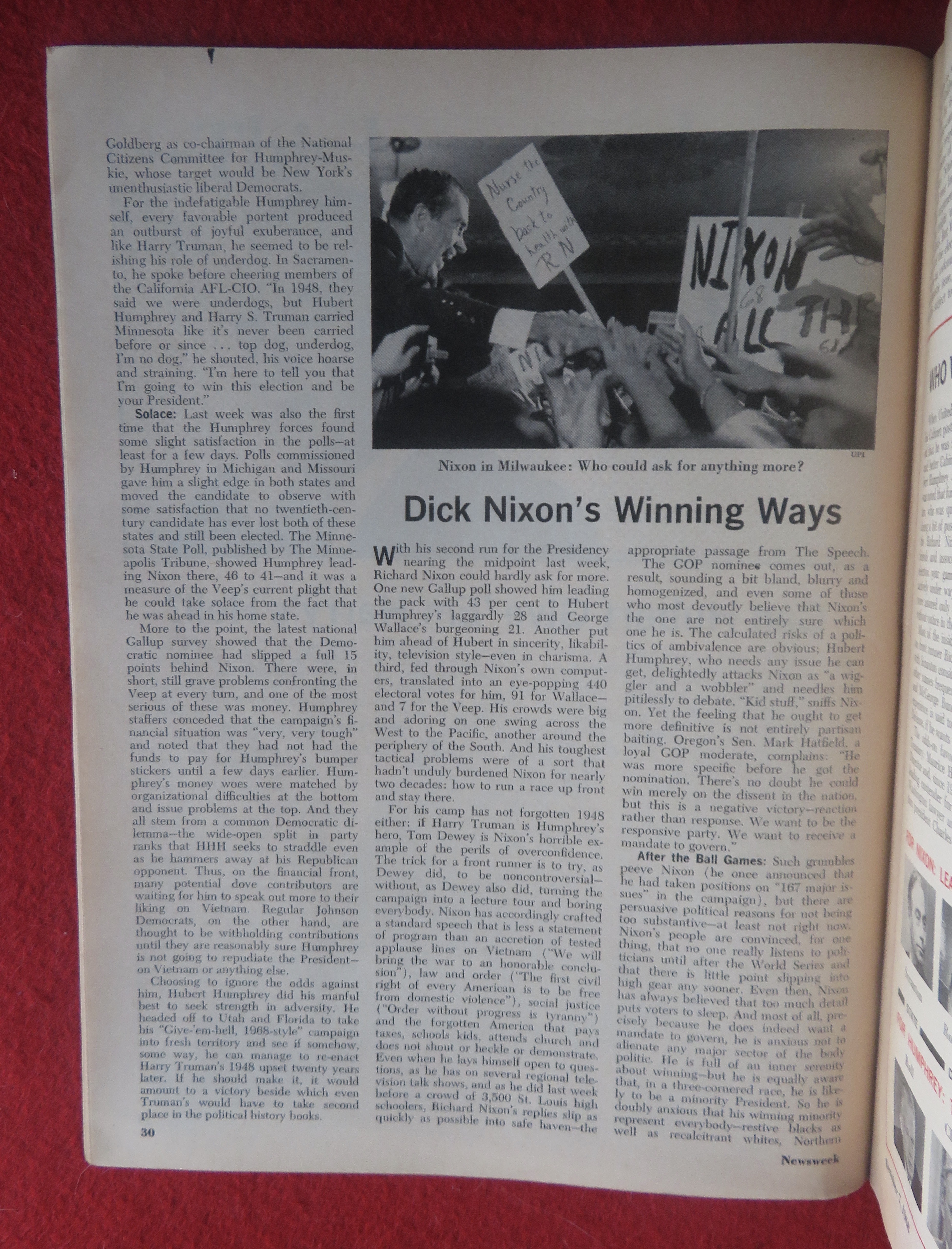 Newsweek Magazine October 7, 1968 Muskie & Agnew