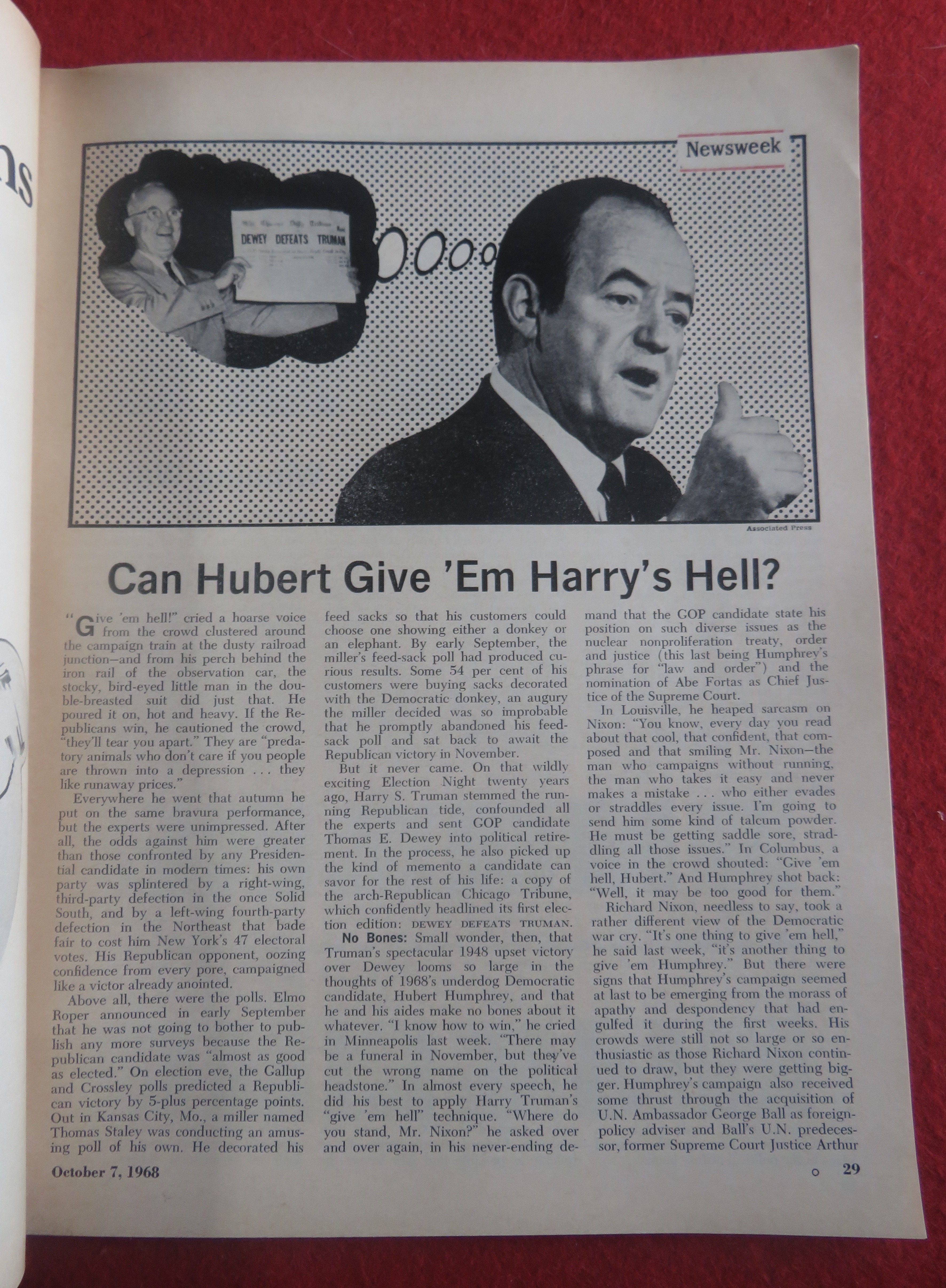 Newsweek Magazine October 7, 1968 Muskie & Agnew