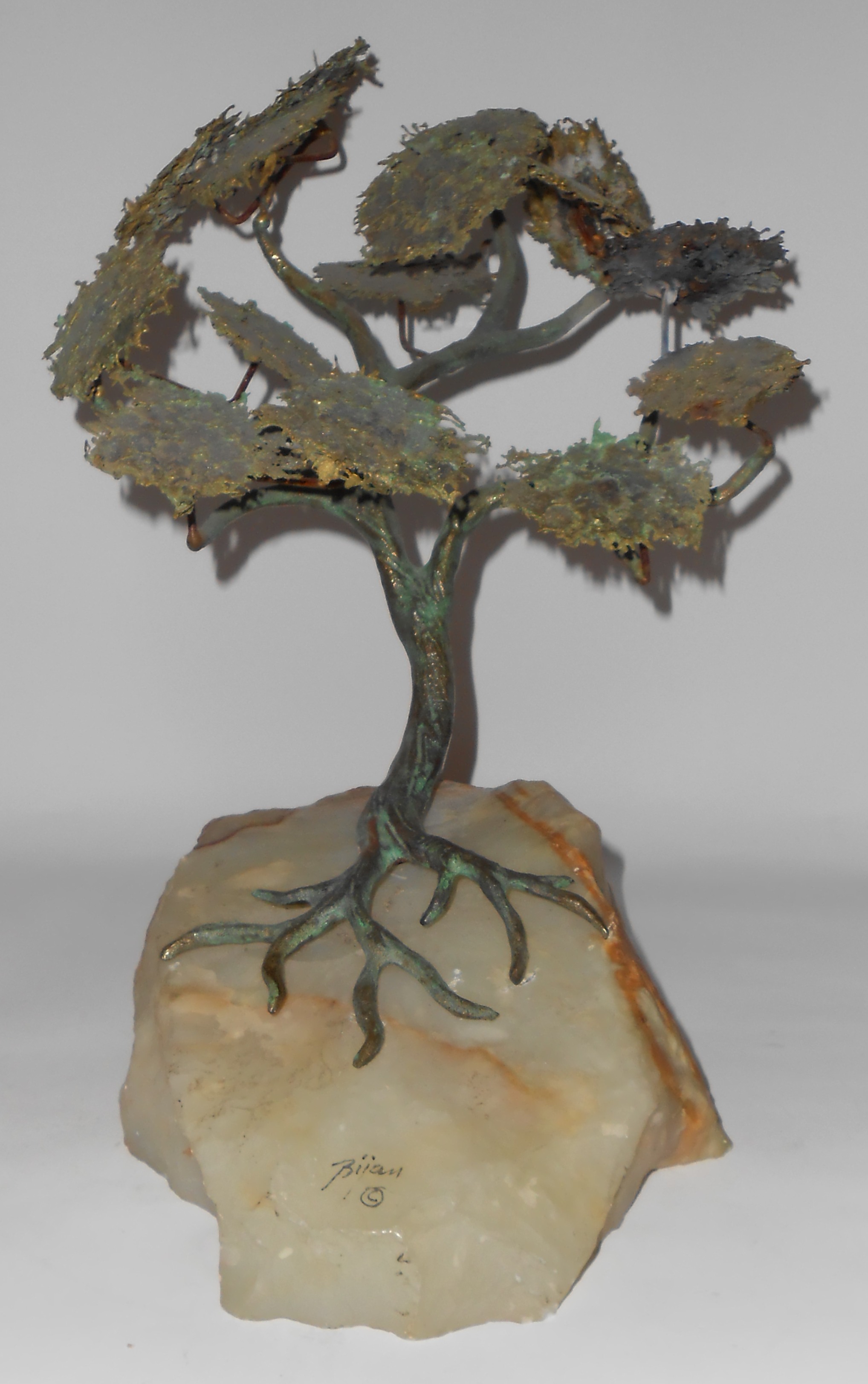 Bijan Metal Smoke Tree Sculpture On Agate/Quartz Base!