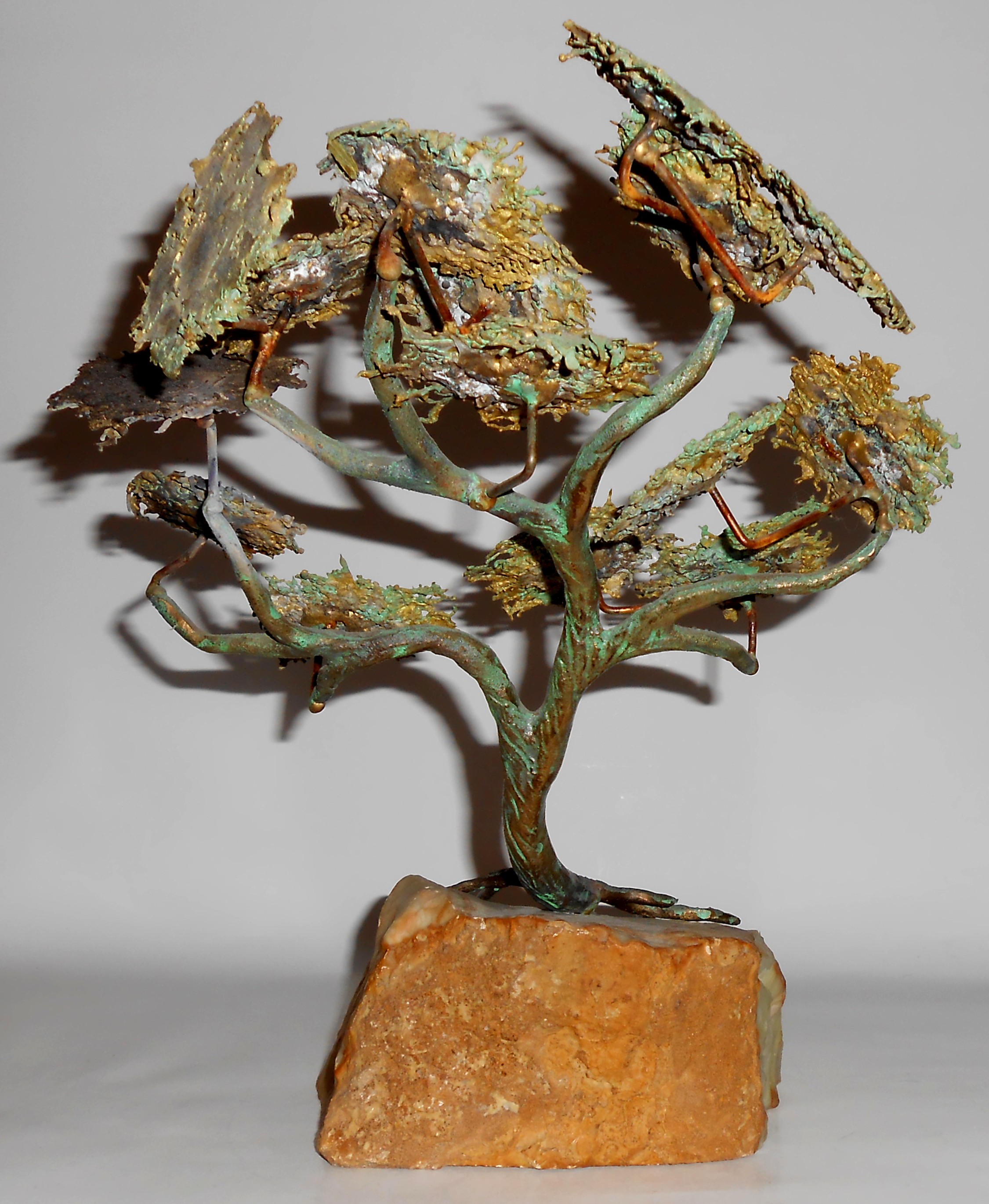 Bijan Metal Smoke Tree Sculpture On Agate/Quartz Base!