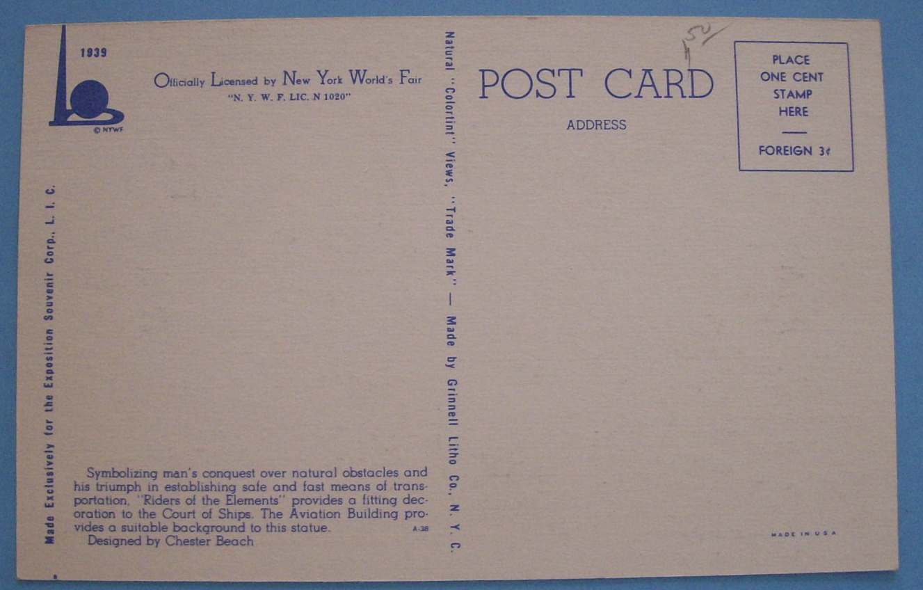 Riders Of The Element Postcard (New York World's Fair)