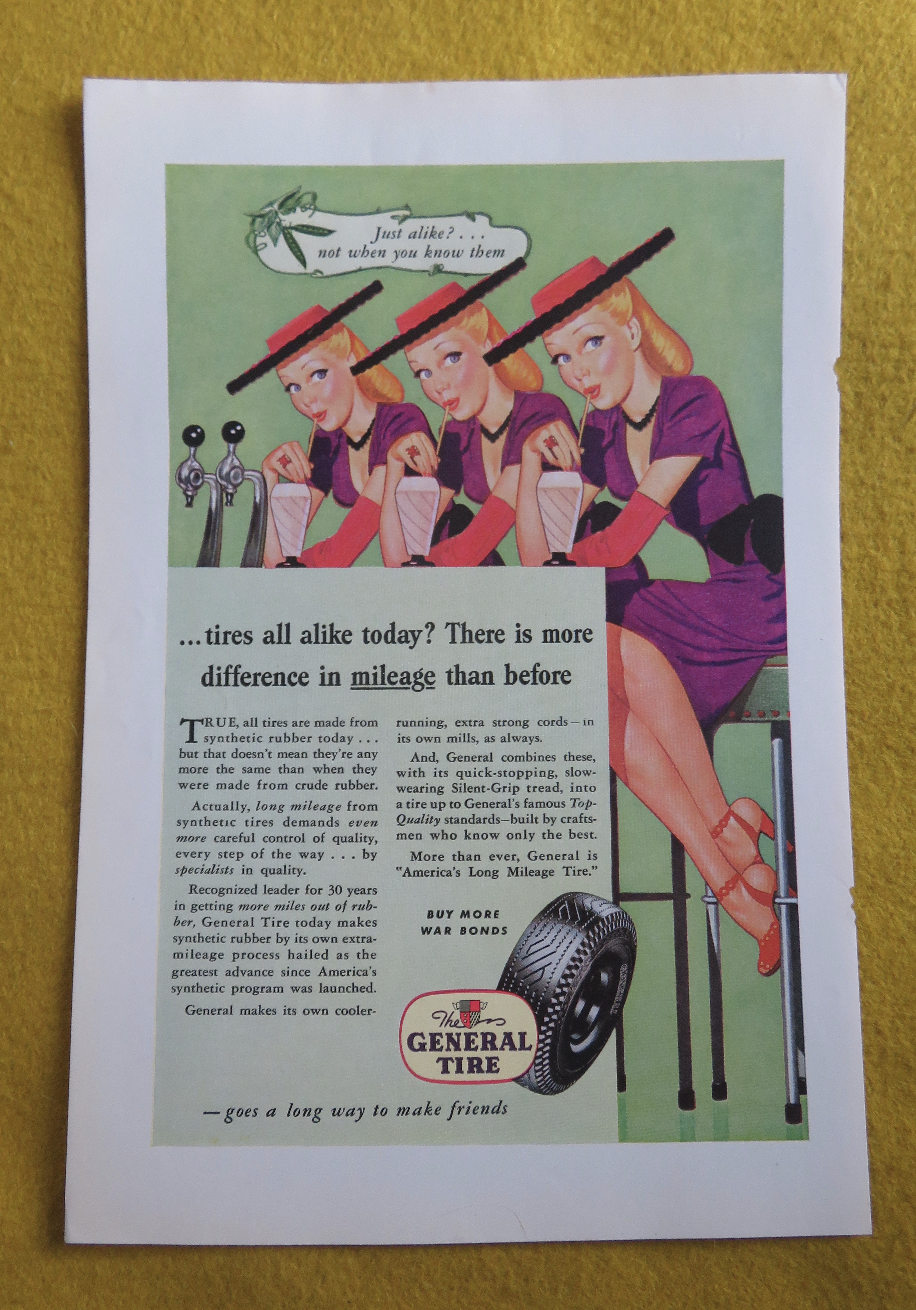1945 General Tires with Three Women That Look Alike