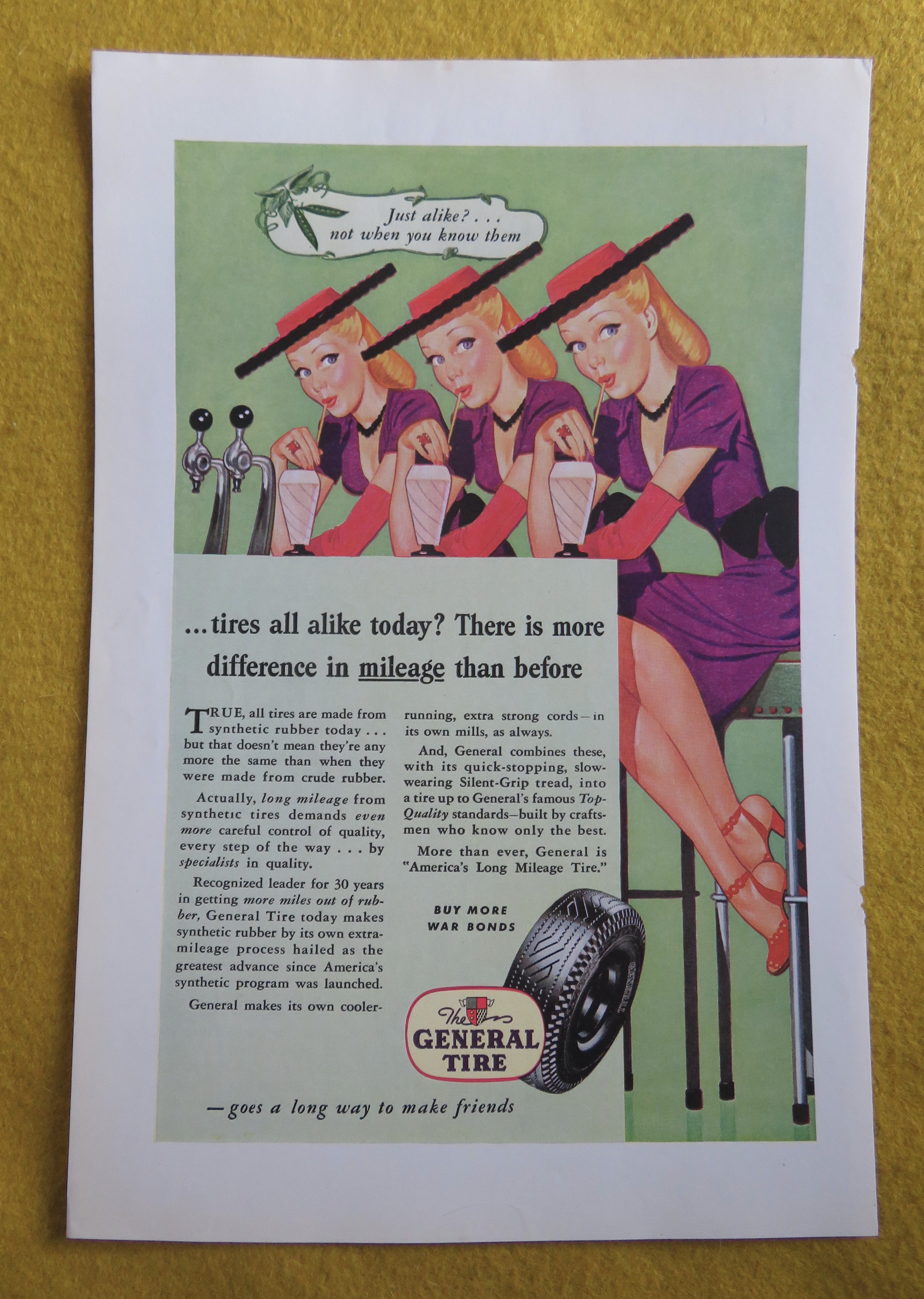 1945 General Tires with Three Women That Look Alike