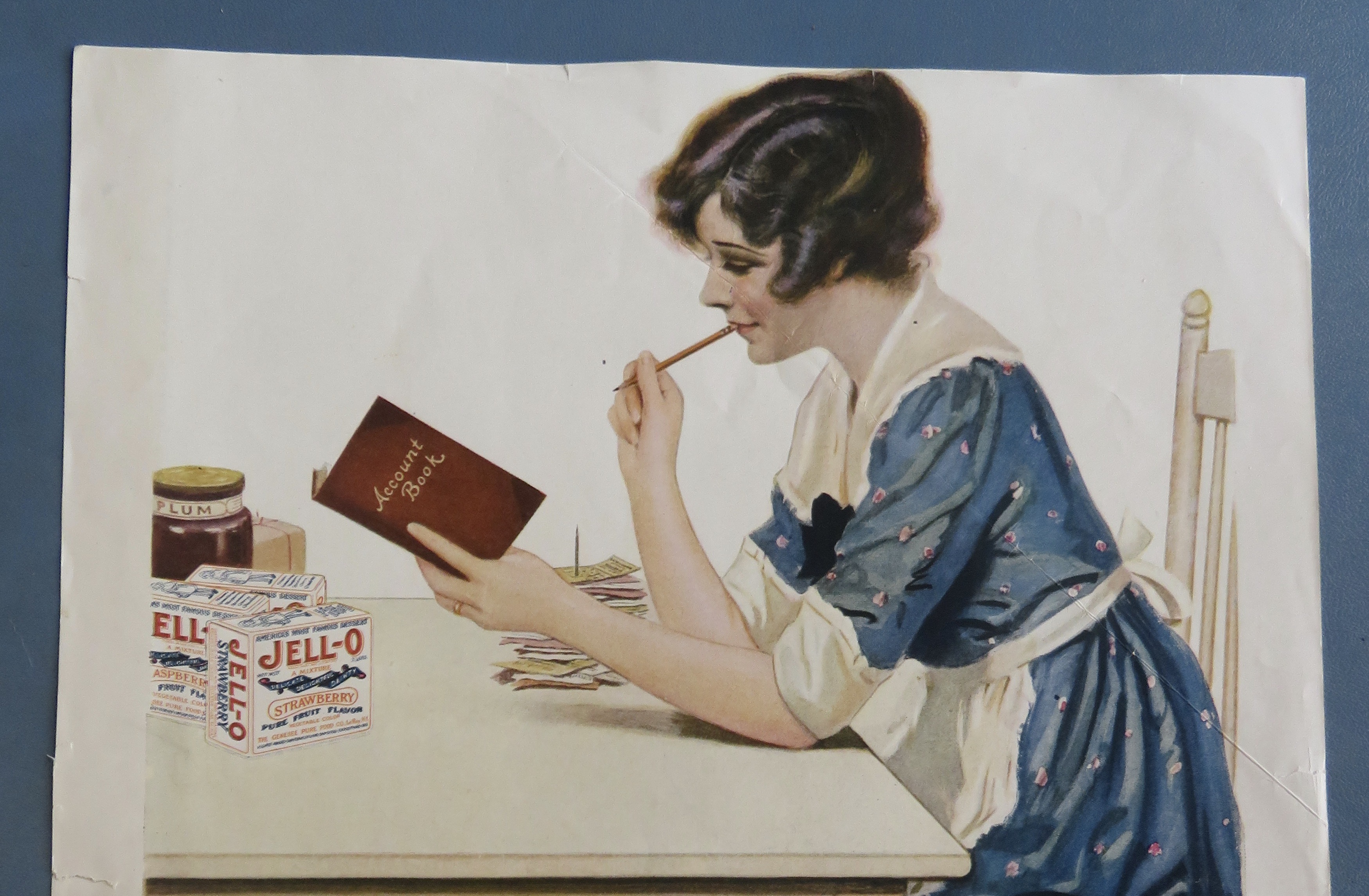 1920's Jell-O Gelatin Dessert with Woman & Account Book