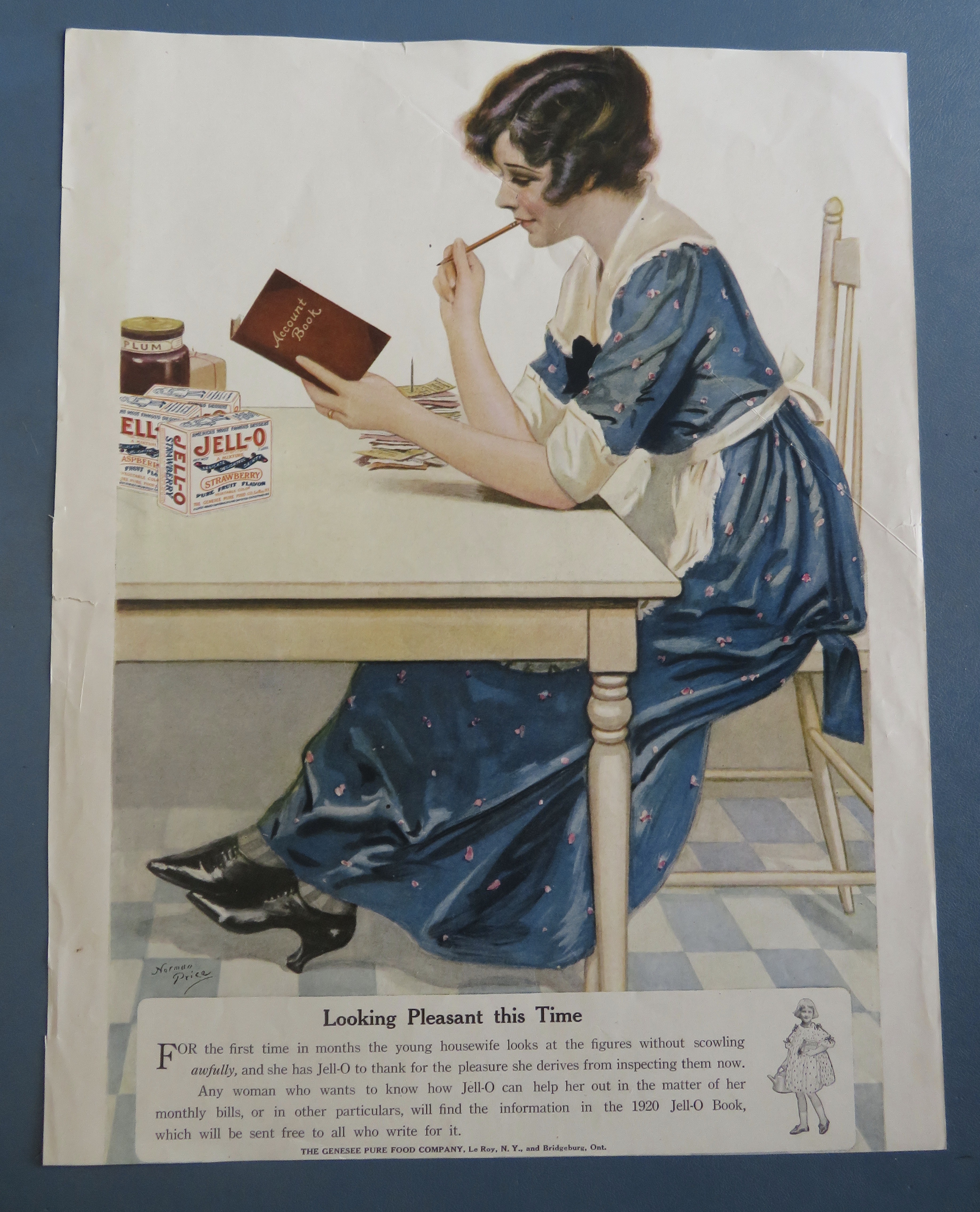 1920's Jell-O Gelatin Dessert with Woman & Account Book