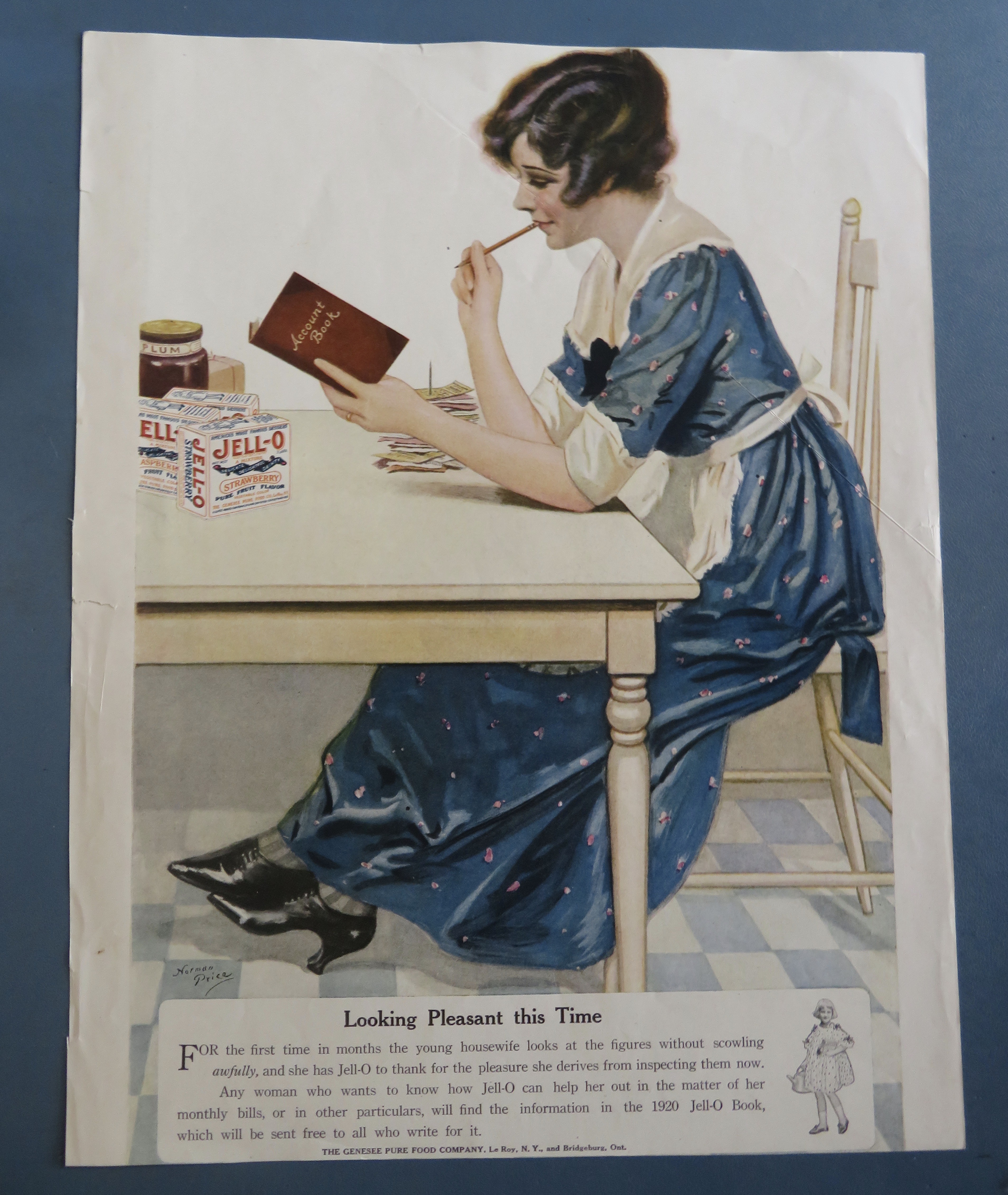 1920's Jell-O Gelatin Dessert with Woman & Account Book