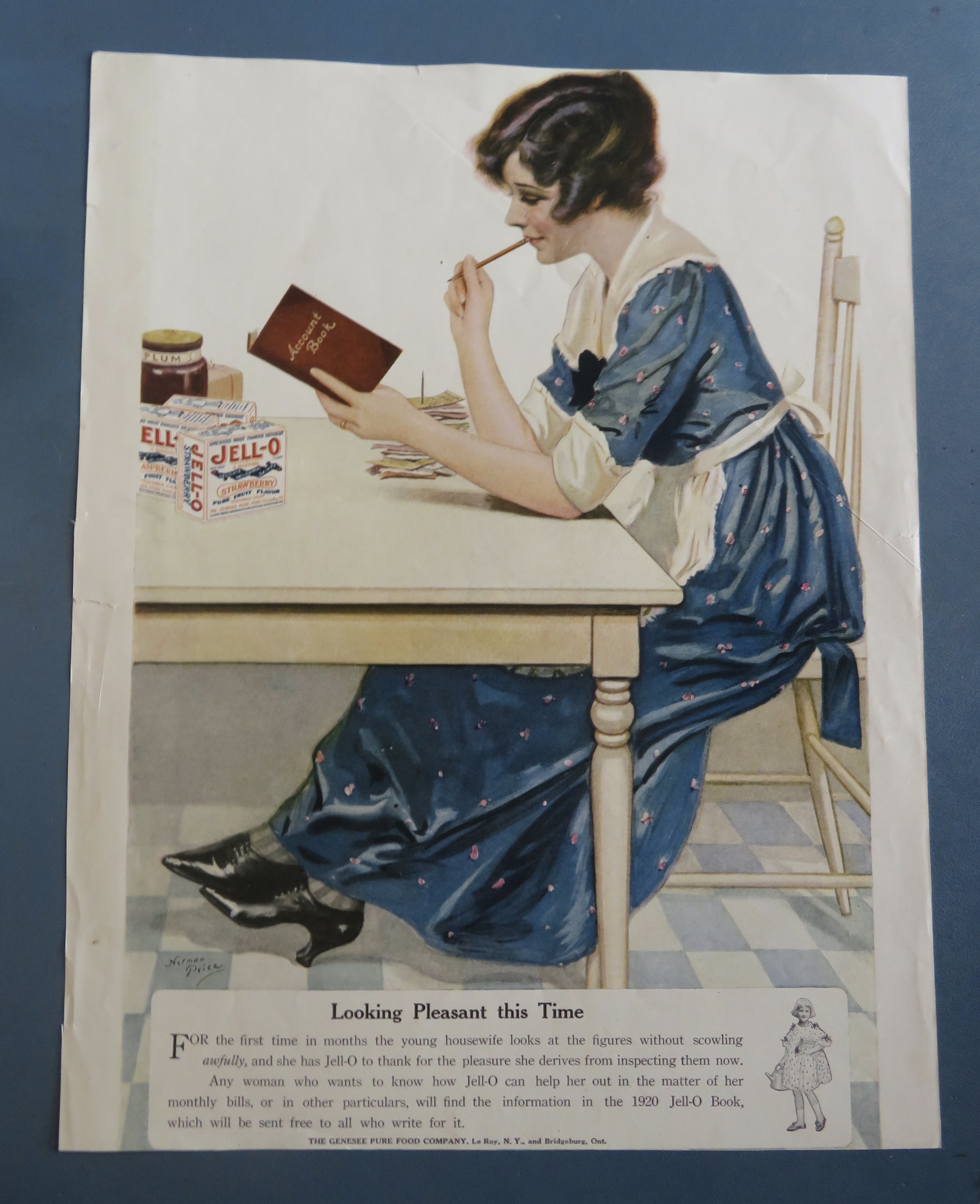 1920's Jell-O Gelatin Dessert with Woman & Account Book