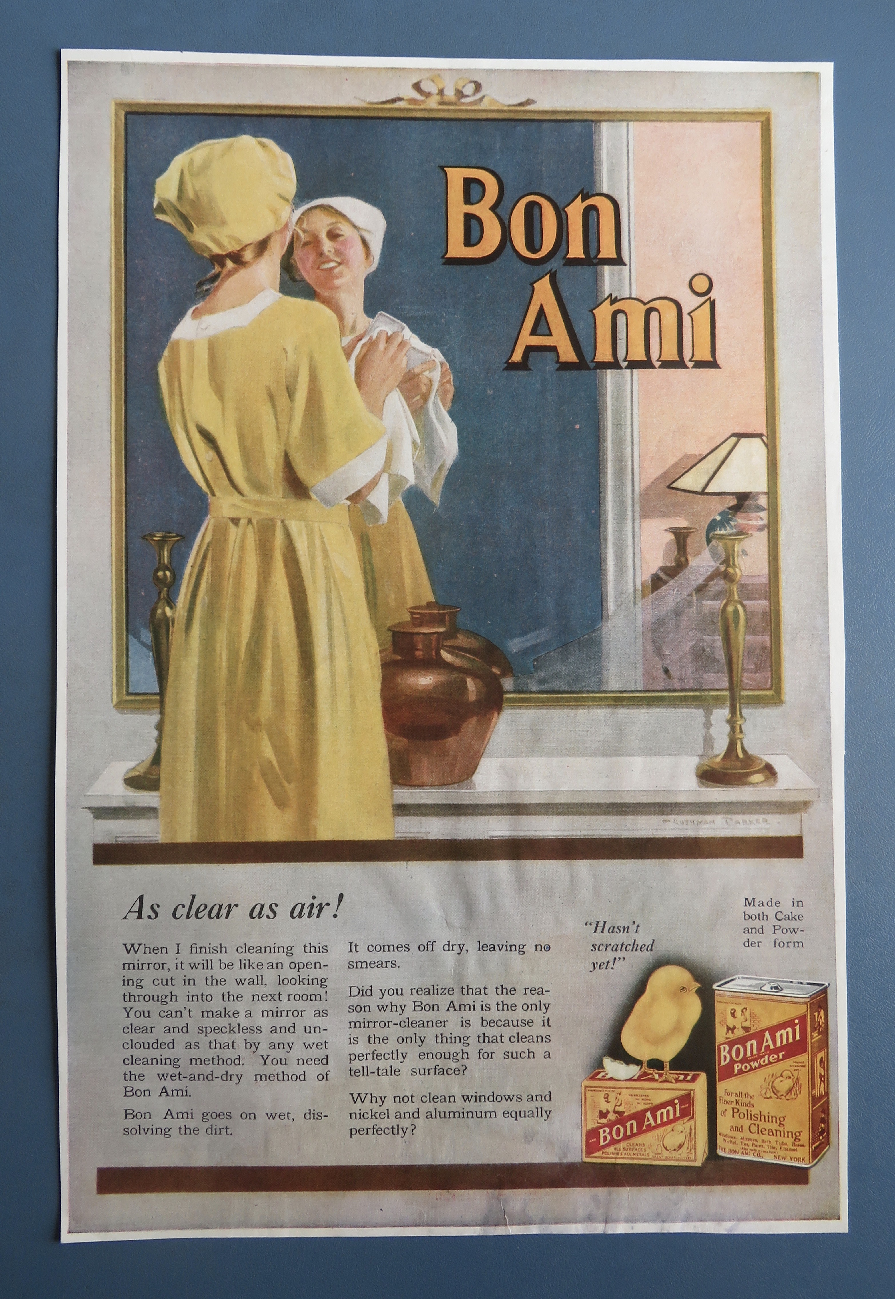 1917 Bon Ami Powder with Woman Cleaning Mirror
