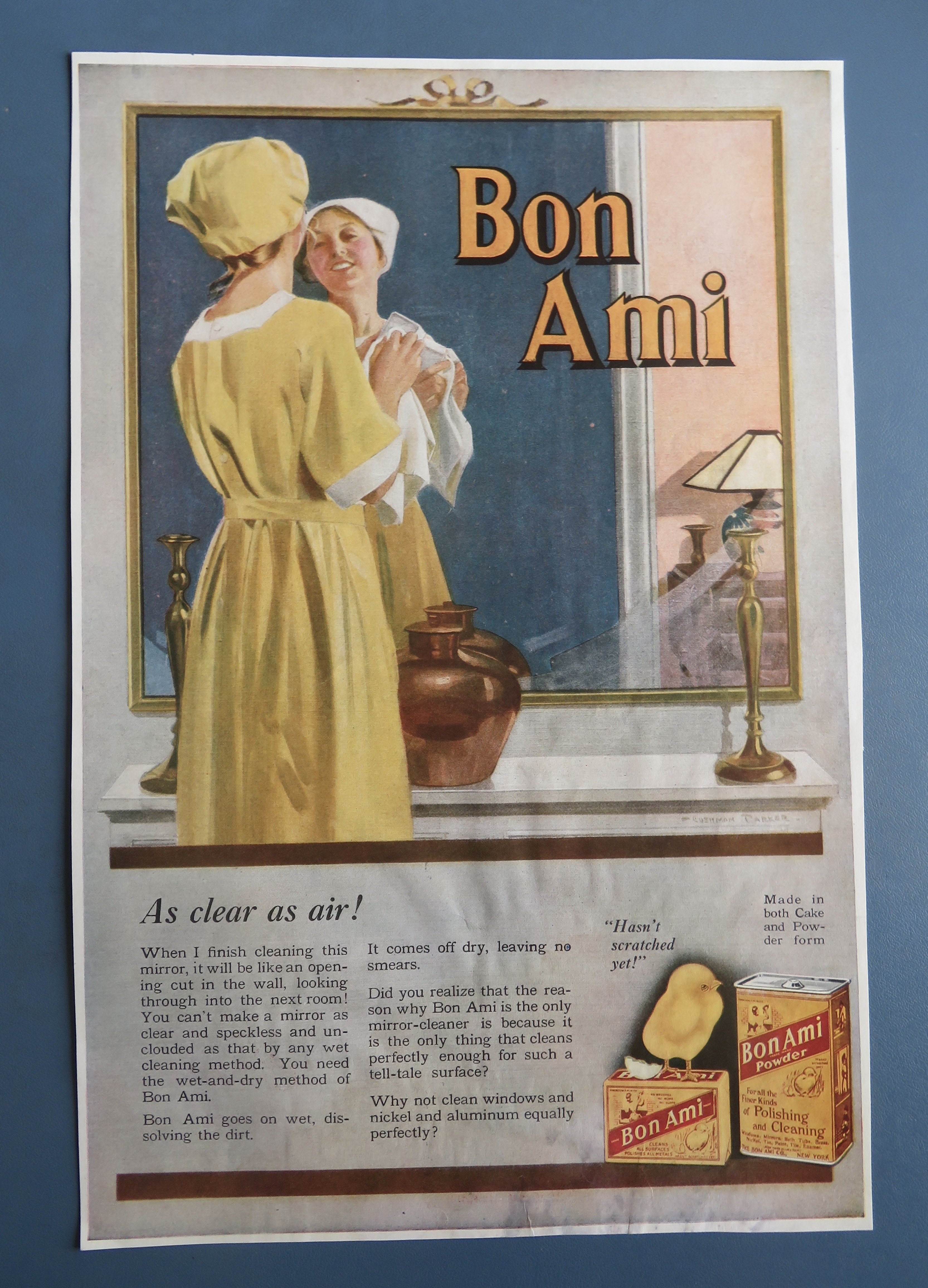 1917 Bon Ami Powder with Woman Cleaning Mirror